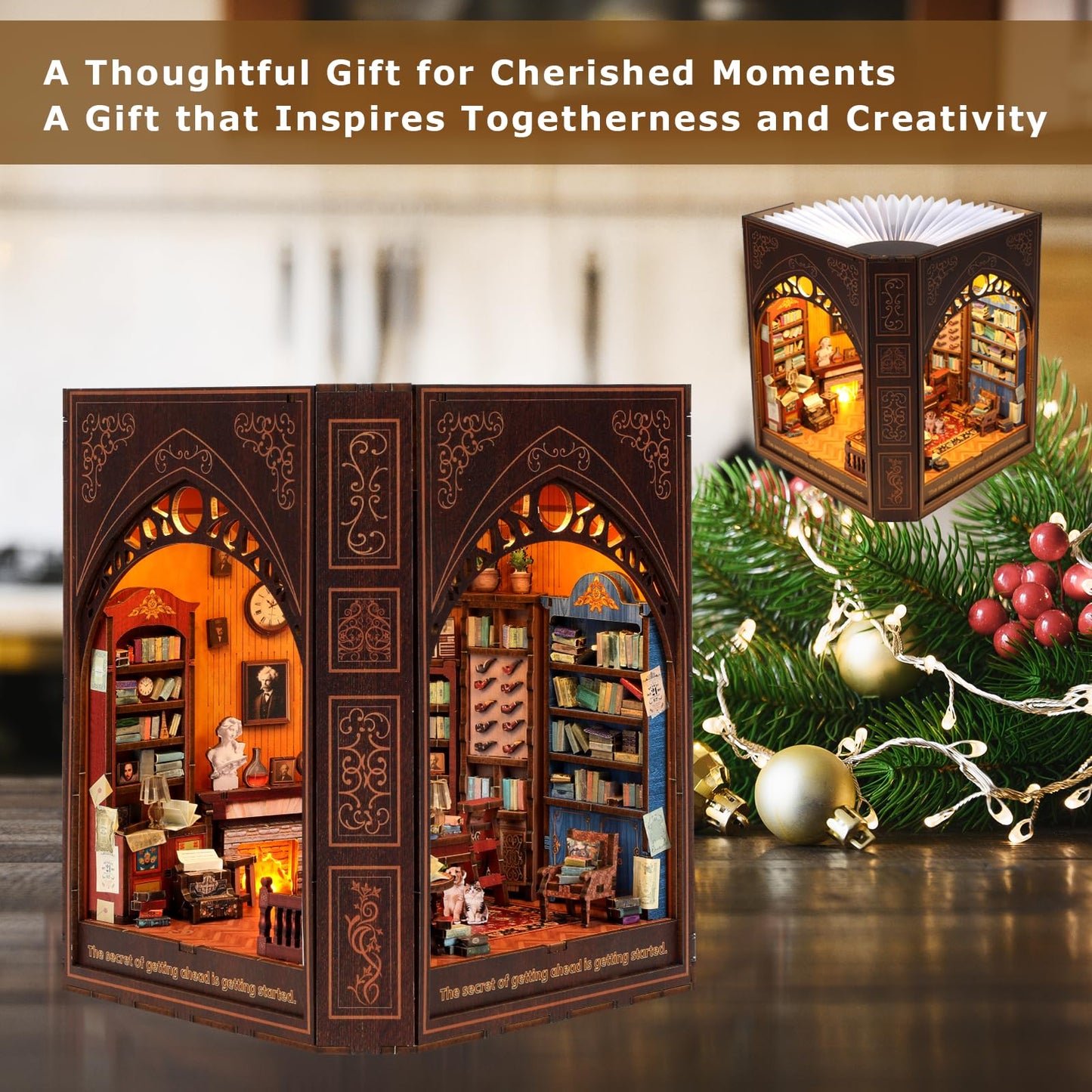 NookMaster Book Nook Kit – DIY 3D Wooden Dollhouse with LED Light (Mark Twain’s Library)