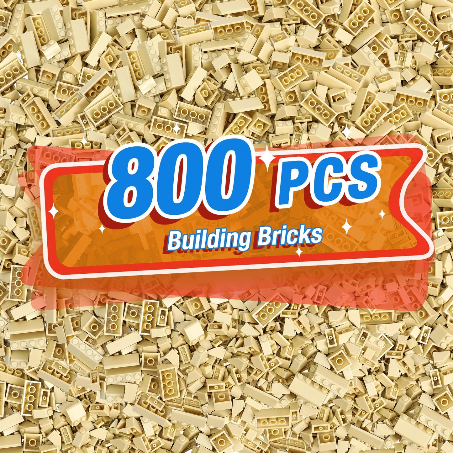Noorastars 800 Pieces Building Bricks — 5 Sizes, Tan, Compatible with All Major Brands