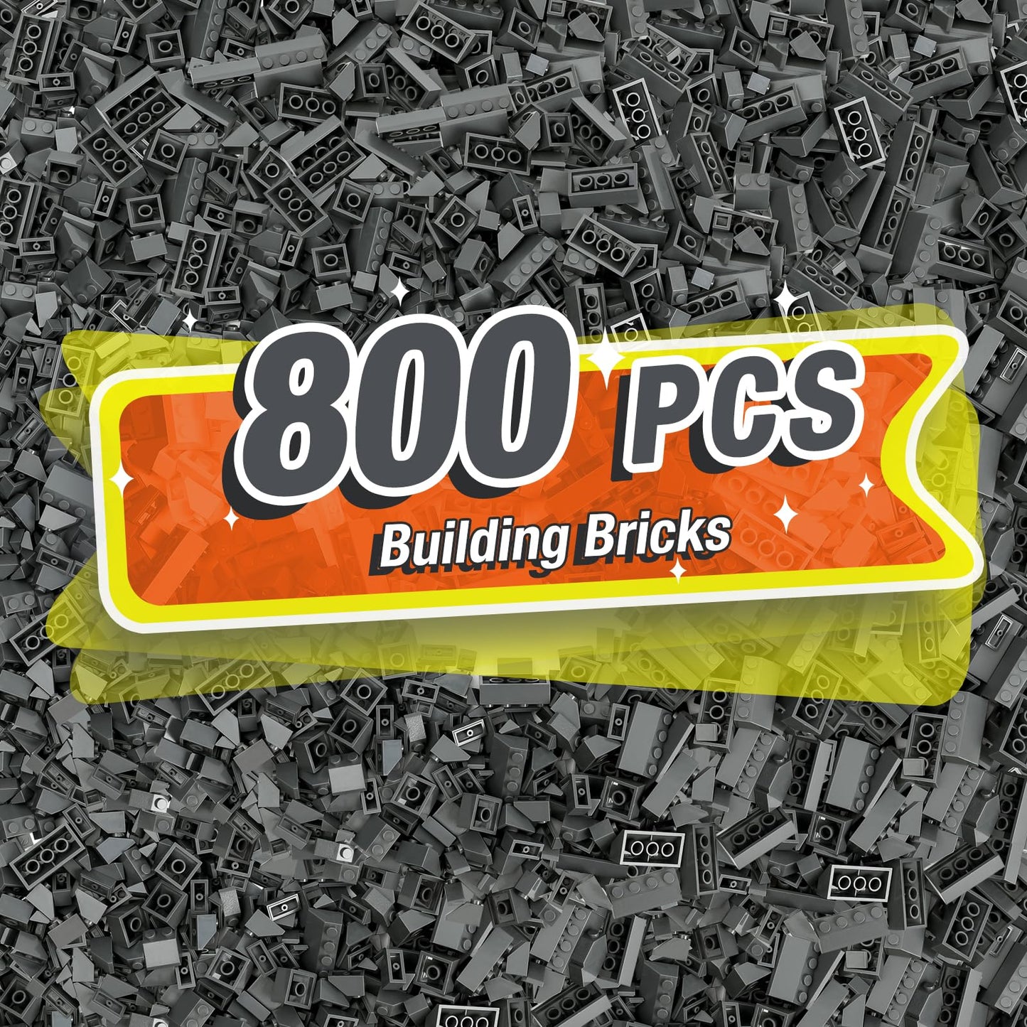 Noorastars 800 Pieces Building Bricks - 5 Sizes, Dark Grey, Compatible with All Major Brands