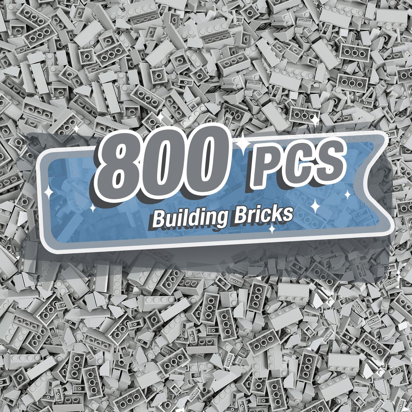 Noorastars 800-Piece Building Bricks | 5 Sizes, Light Grey, Compatible with All Major Brands