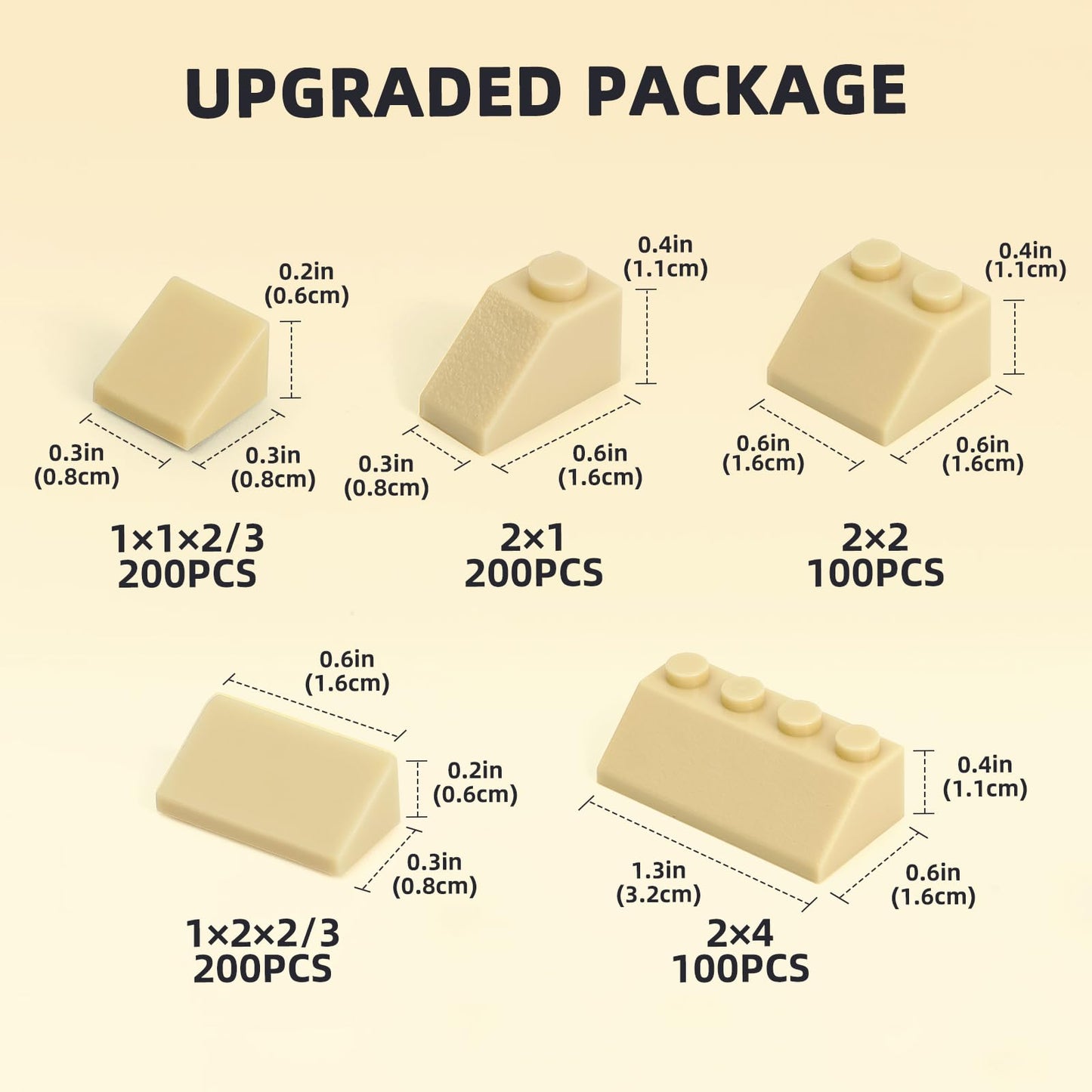 Noorastars 800 Pieces Building Bricks — 5 Sizes, Tan, Compatible with All Major Brands