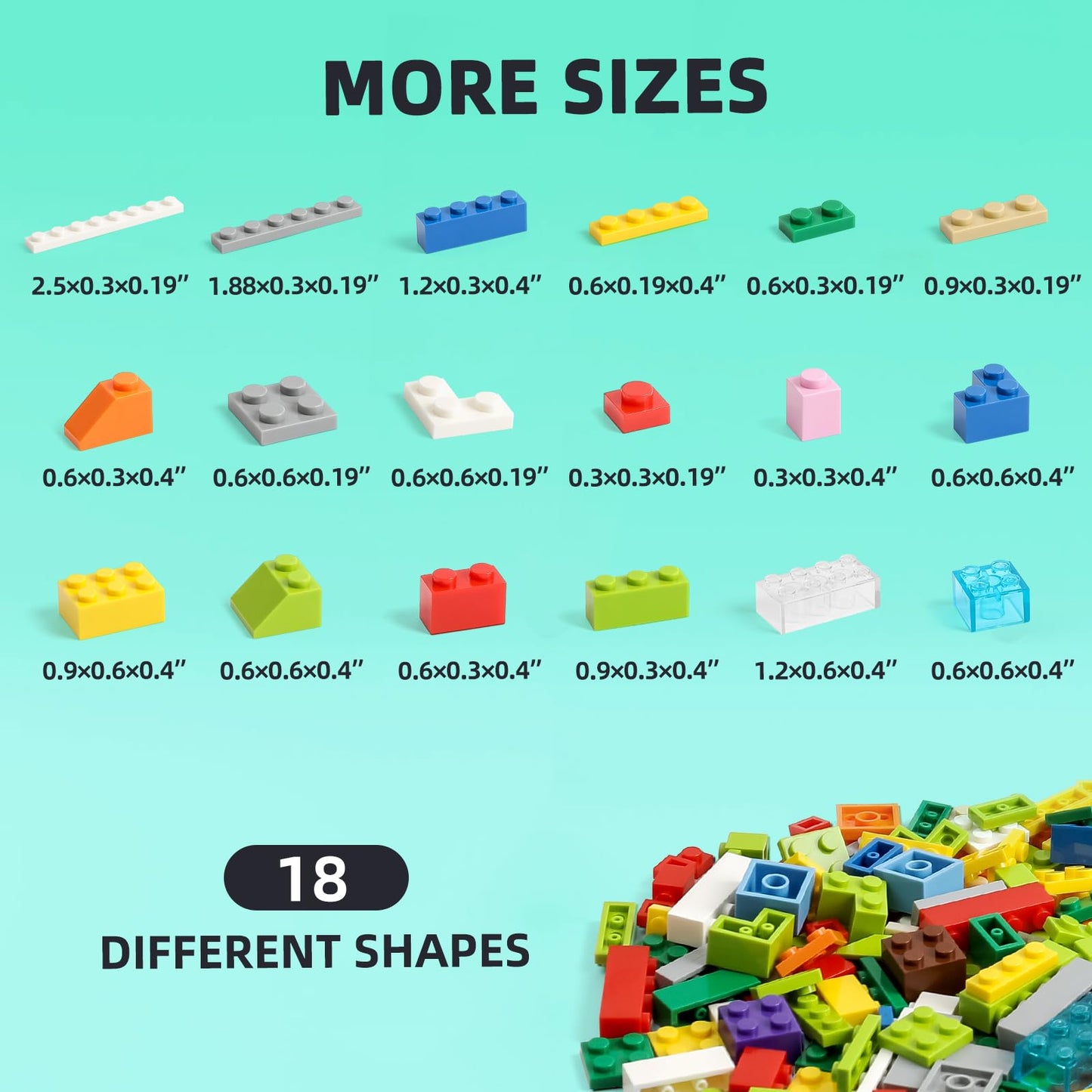 Noorastars 1500 Pieces Building Bricks – Lego Compatible, 16 Colors, 18 Shapes, 30 Baseplates, 46 Wheel Parts
