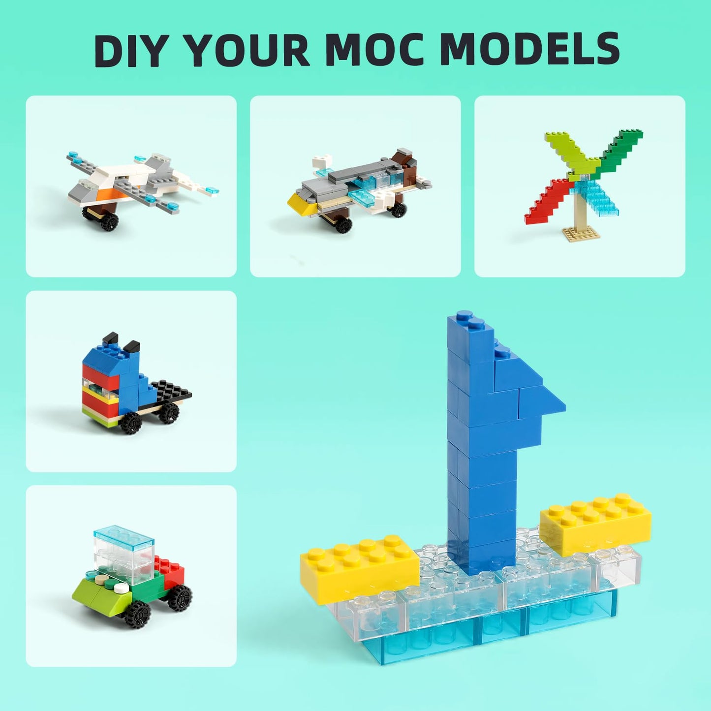 Noorastars 1500 Pieces Building Bricks – Lego Compatible, 16 Colors, 18 Shapes, 30 Baseplates, 46 Wheel Parts