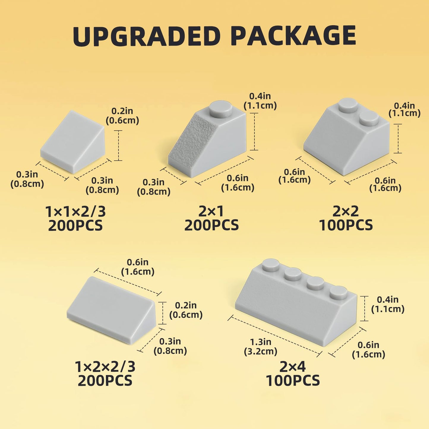 Noorastars 800-Piece Building Bricks | 5 Sizes, Light Grey, Compatible with All Major Brands