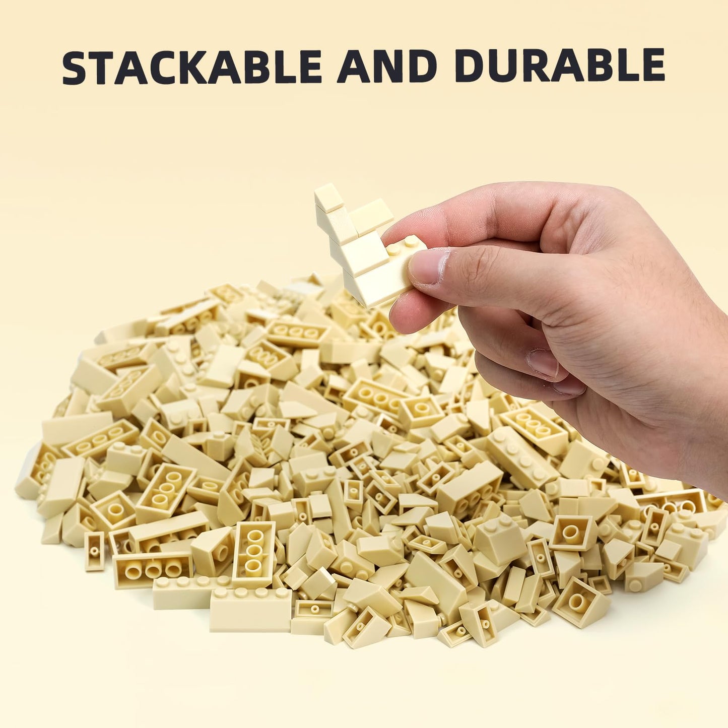 Noorastars 800 Pieces Building Bricks — 5 Sizes, Tan, Compatible with All Major Brands