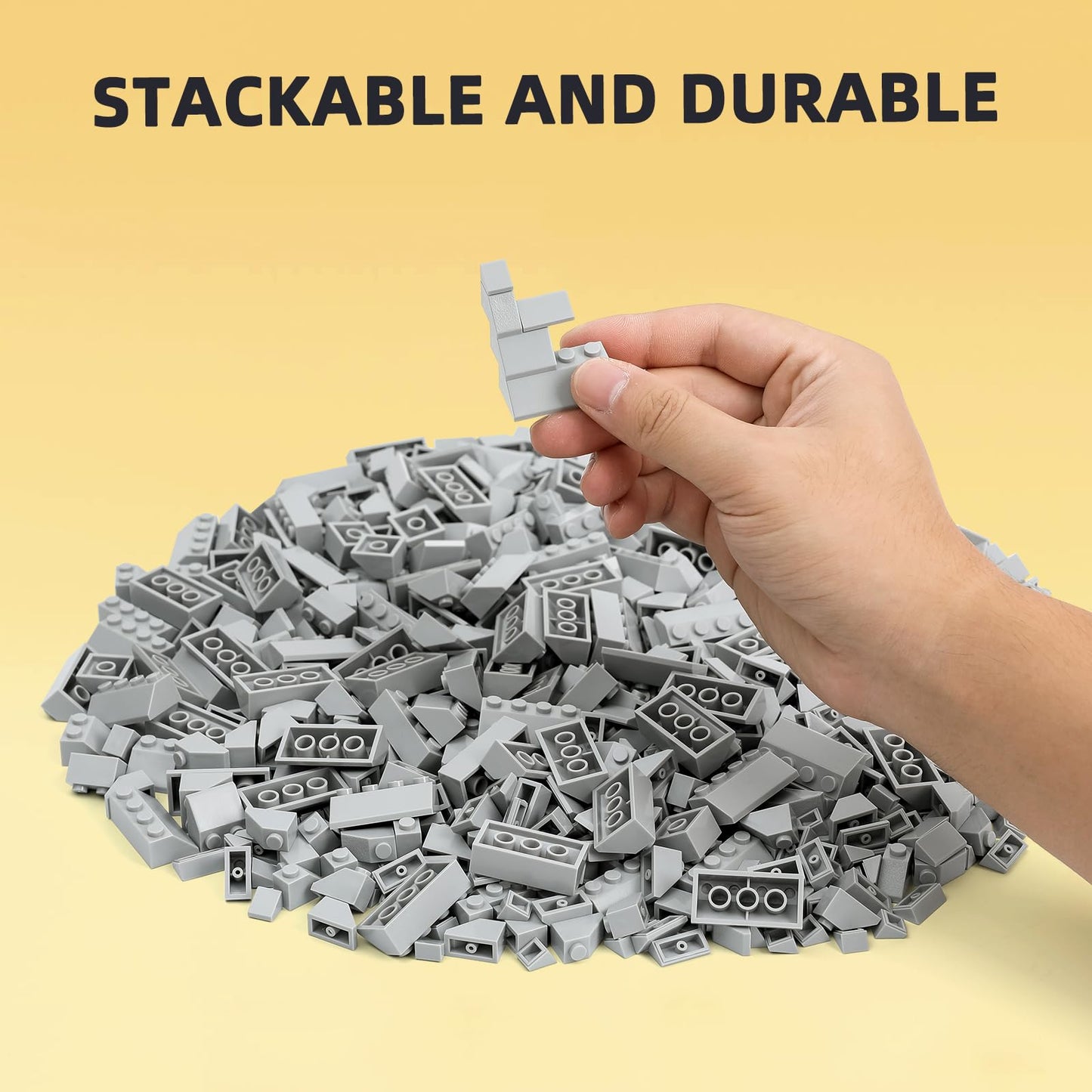 Noorastars 800-Piece Building Bricks | 5 Sizes, Light Grey, Compatible with All Major Brands