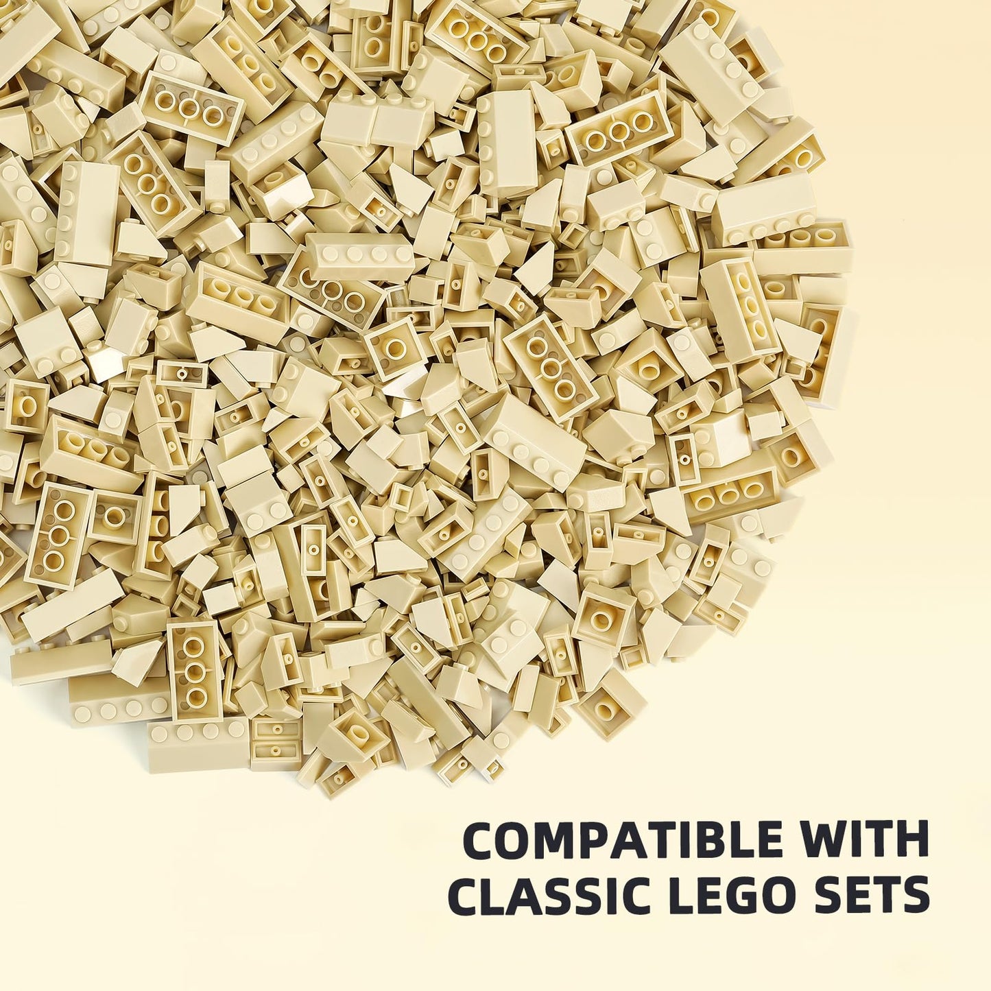 Noorastars 800 Pieces Building Bricks — 5 Sizes, Tan, Compatible with All Major Brands