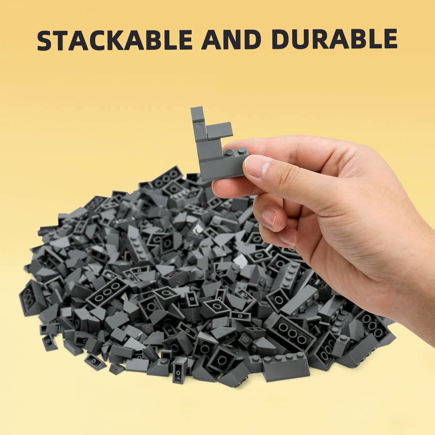 Noorastars 800 Pieces Building Bricks - 5 Sizes, Dark Grey, Compatible with All Major Brands