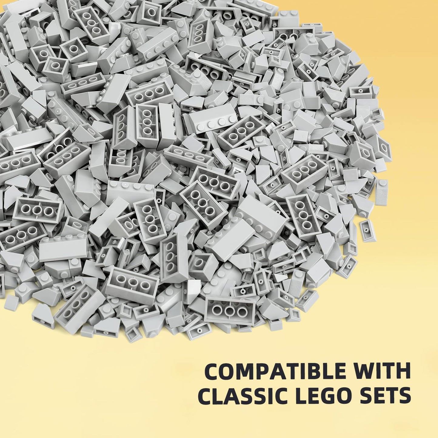Noorastars 800-Piece Building Bricks | 5 Sizes, Light Grey, Compatible with All Major Brands