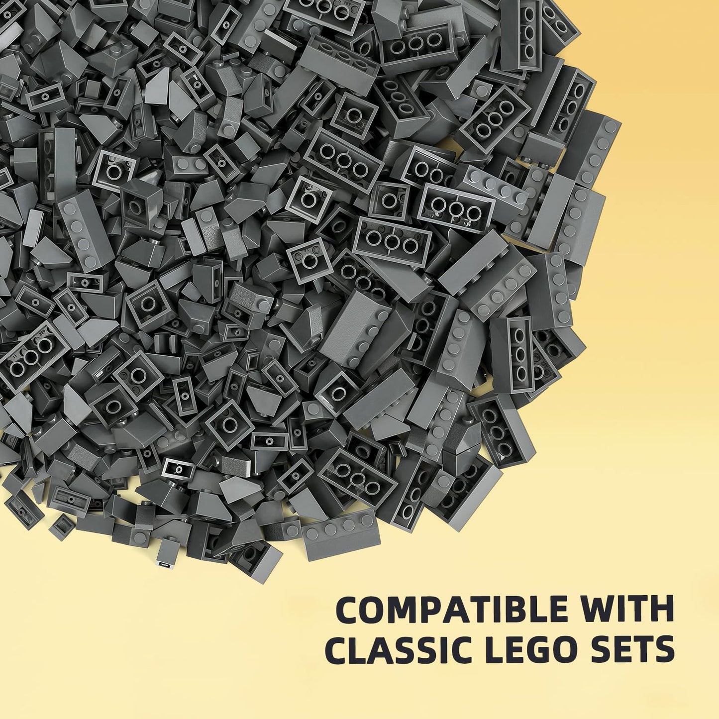 Noorastars 800 Pieces Building Bricks - 5 Sizes, Dark Grey, Compatible with All Major Brands