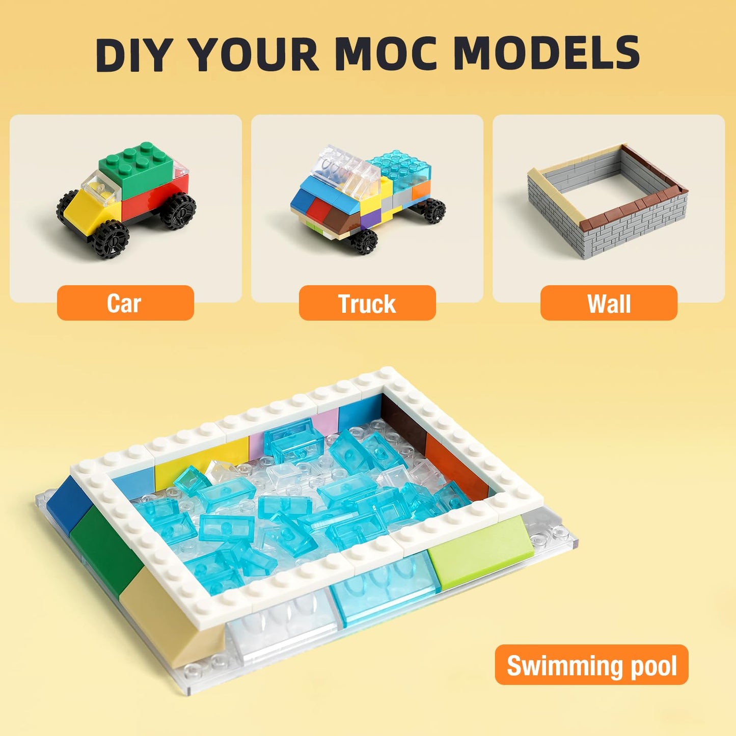 Noorastars 800-Piece Building Bricks | 5 Sizes, Light Grey, Compatible with All Major Brands
