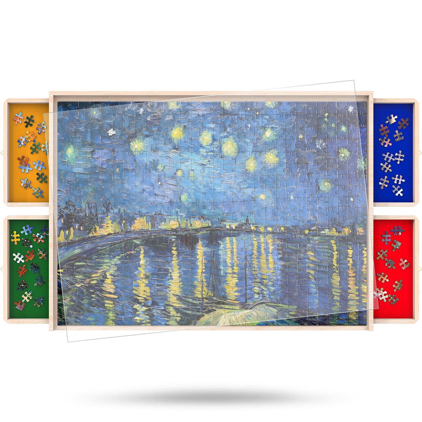 NORBASE Puzzle Board with 360-degree Wheels & Drawers — 30x22, 1000-Piece Puzzle