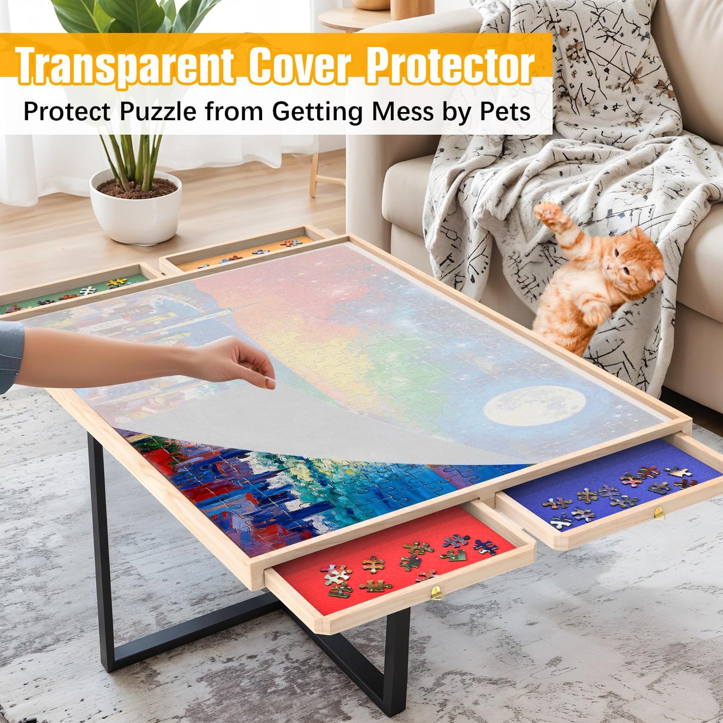 NORBASE Puzzle Board with 360-degree Wheels & Drawers — 30x22, 1000-Piece Puzzle