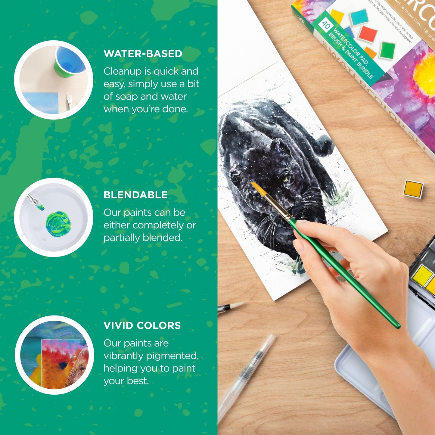 Norberg & Linden LG Watercolor Paint Set – 36 Half-Pan Colors, 12-Sheet Paper Pad, 3-Piece Brush Set