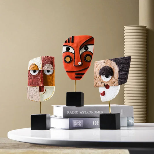 Nordic Style Abstract Face Art Sculptures – Modern Resin Figurines for Home Decor