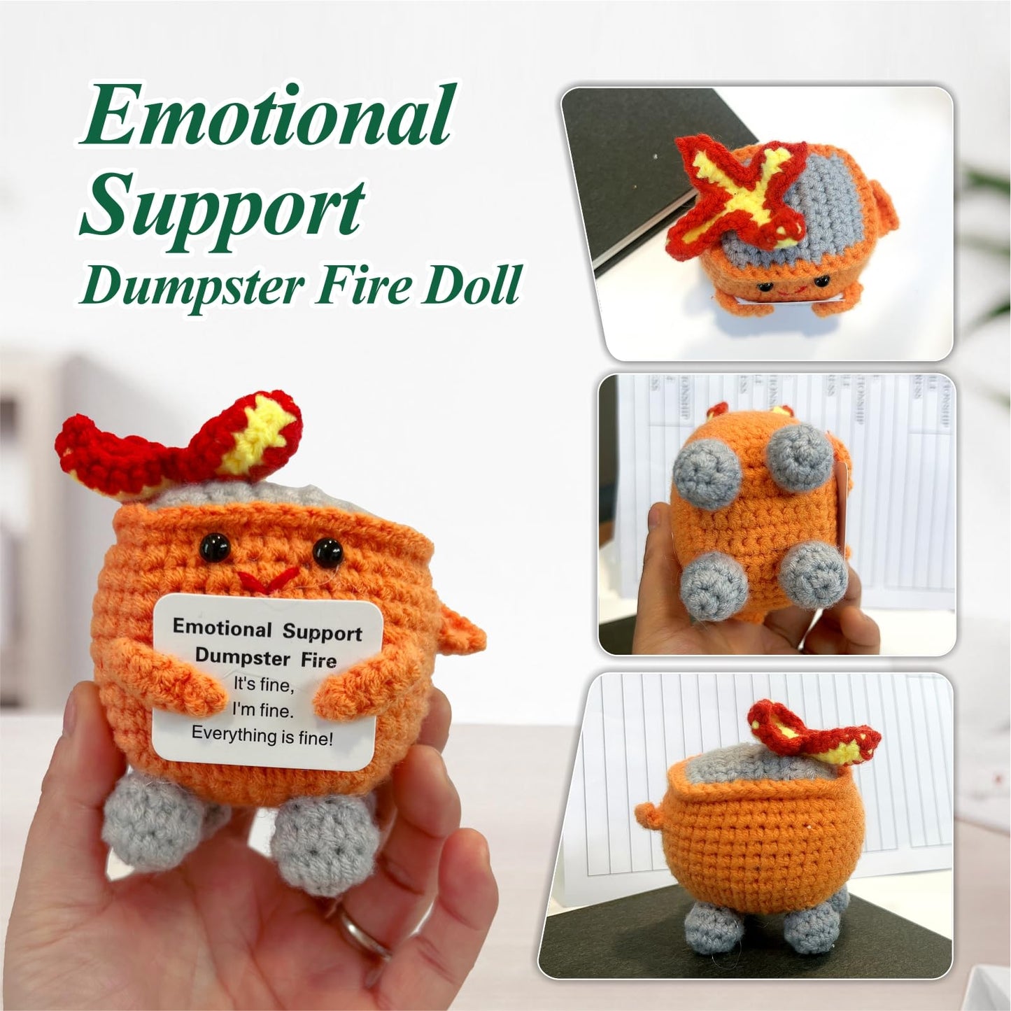 Nordkawa Emotional Support Dumpster Fire – Handmade Crochet Gift (Orange) for Women, Men & Friends