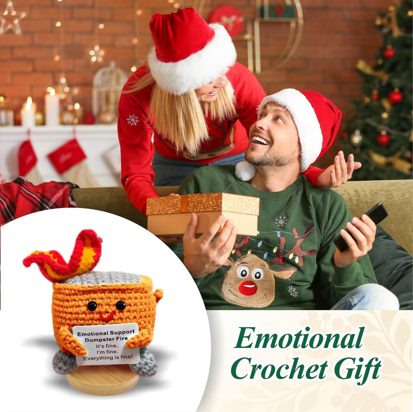 Nordkawa Emotional Support Dumpster Fire – Handmade Crochet Gift (Orange) for Women, Men & Friends