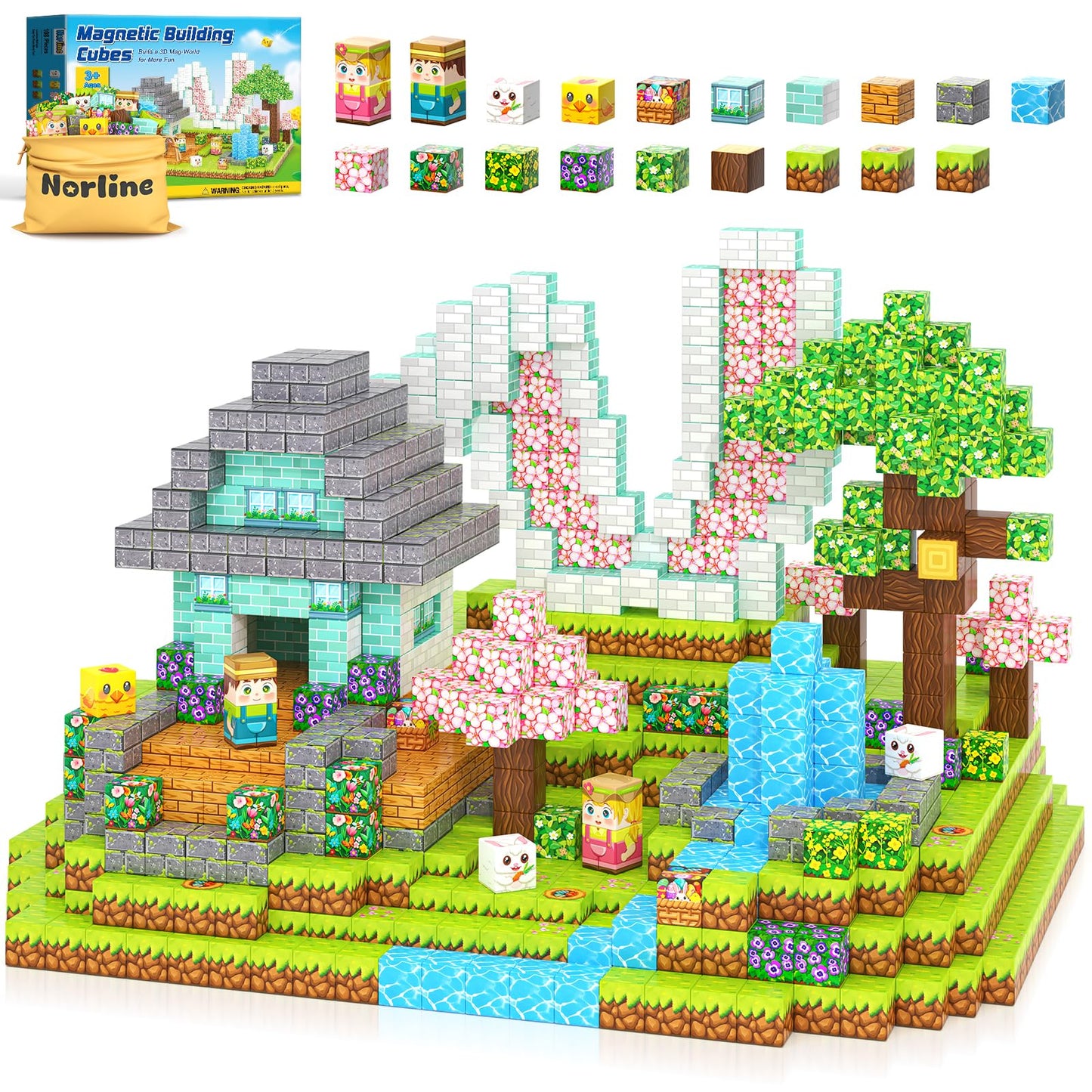 Norline 108PCS Magnetic Blocks – STEM Building Toys for Kids 3-12