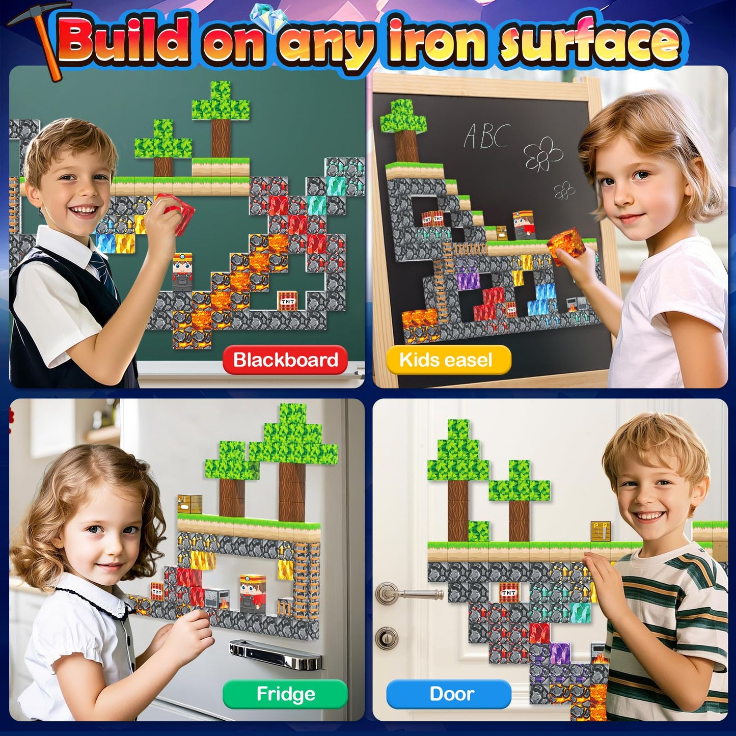 Norline 100Pcs Magnetic Blocks – Gem Mine Adventure STEM Toy (Ages 3–12)