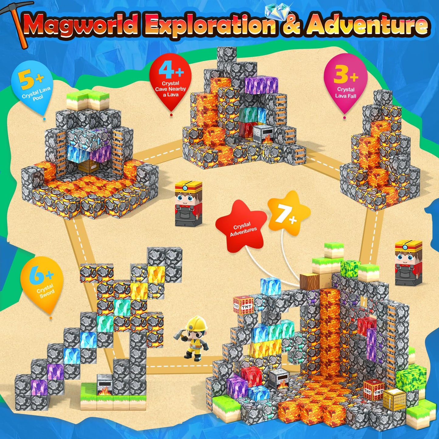 Norline 100Pcs Magnetic Blocks – Gem Mine Adventure STEM Toy (Ages 3–12)