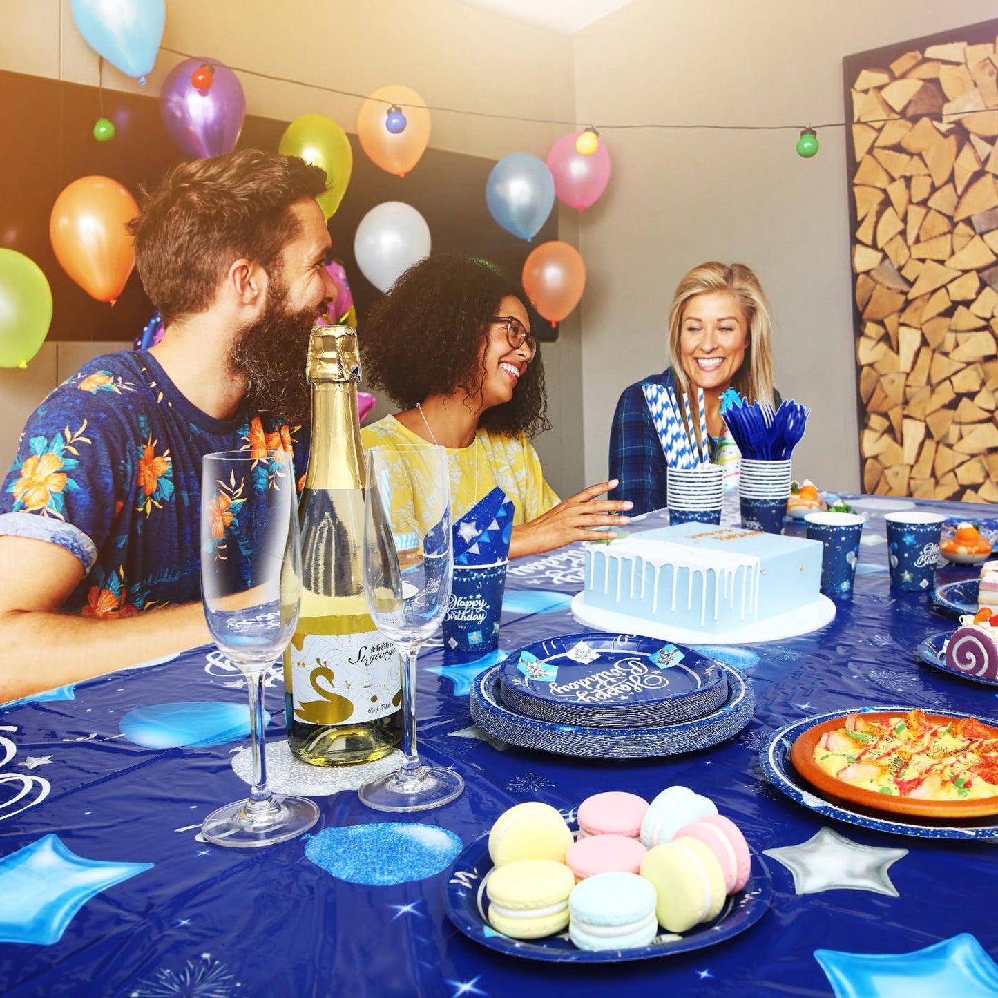 Norme 176-Piece Navy Blue & Silver Birthday Tableware Set for 25 Guests | Classic Party Supplies
