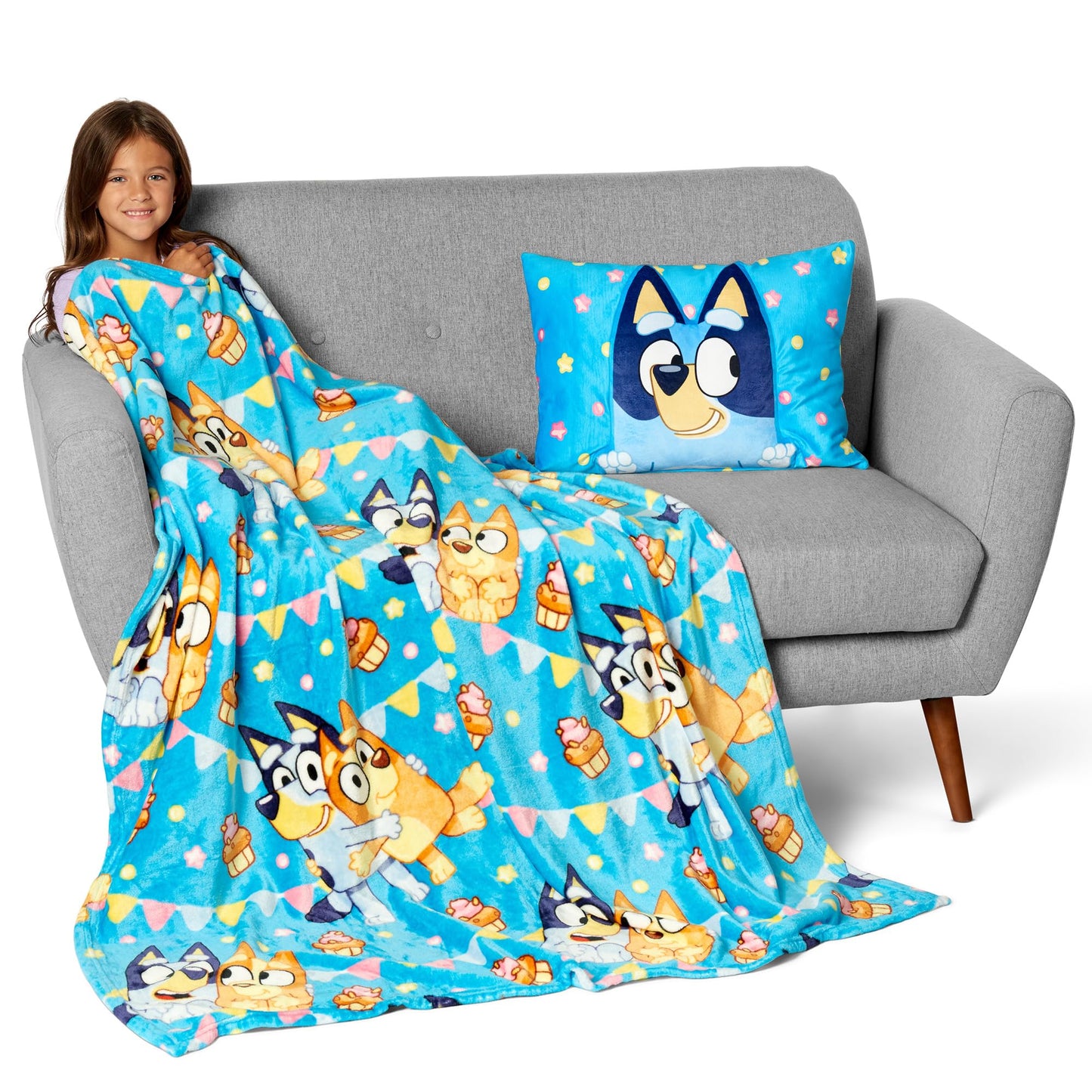 Northwest Bluey Party Pups Silk Touch Throw Blanket + Plush Pocket Pillow (50x60 in & 14x20 in)