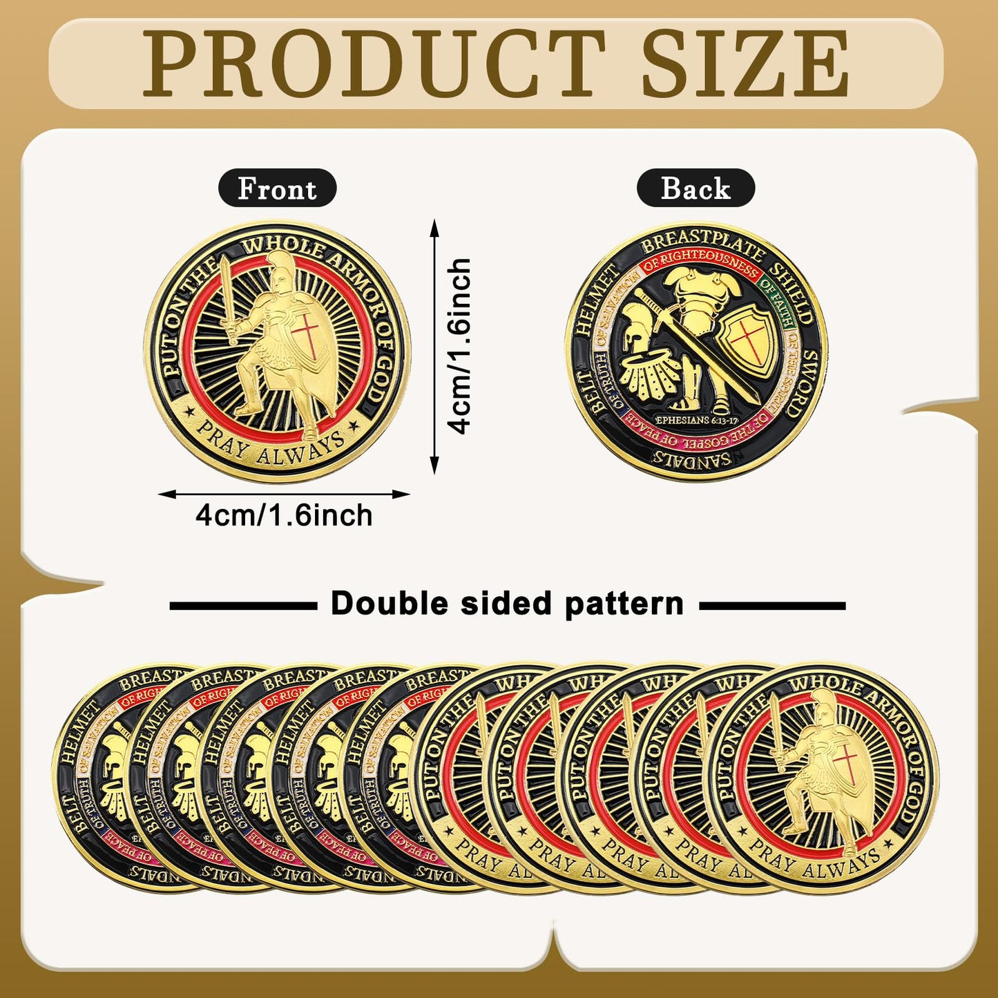 Nosiny 20 Pcs Armor of God Coins – Metal Christian Challenge Coins for Prayer, Collectors, Church & Gift Set (Novel Style)