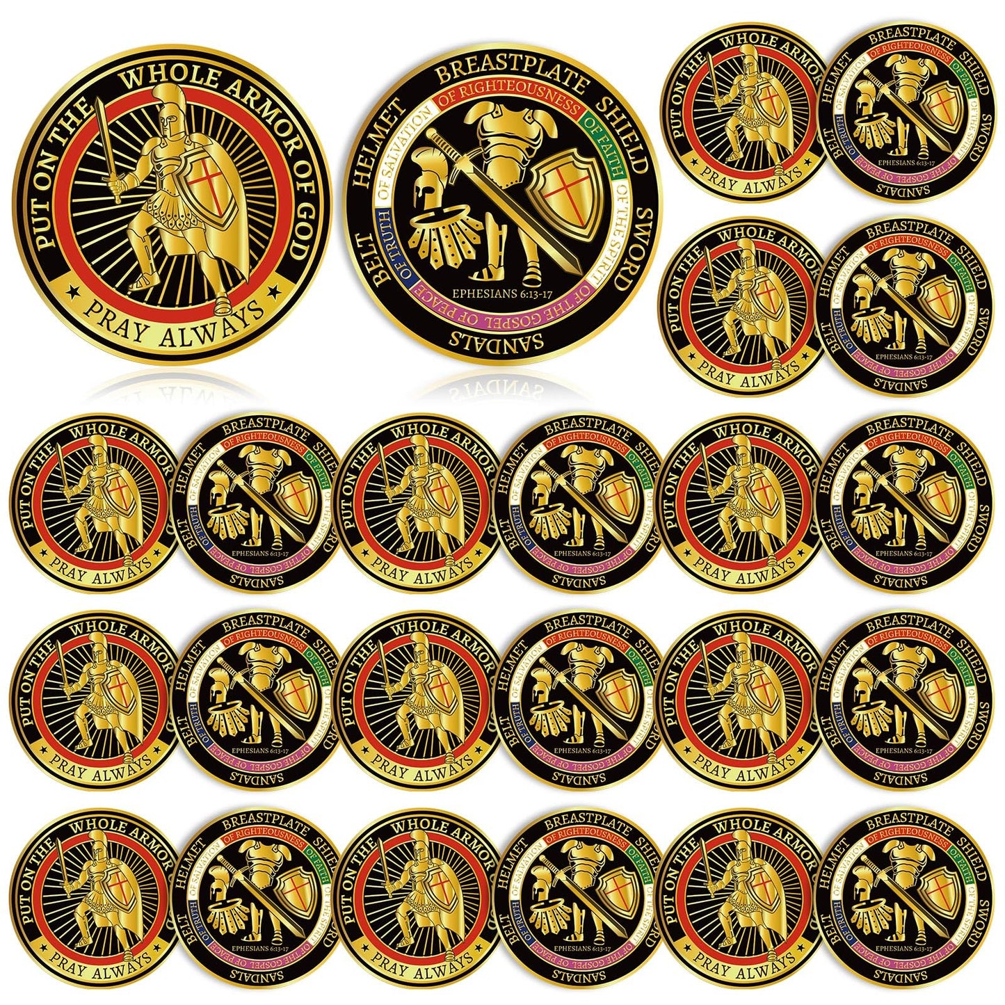 Nosiny 20 Pcs Armor of God Coins – Metal Christian Challenge Coins for Prayer, Collectors, Church & Gift Set (Novel Style)