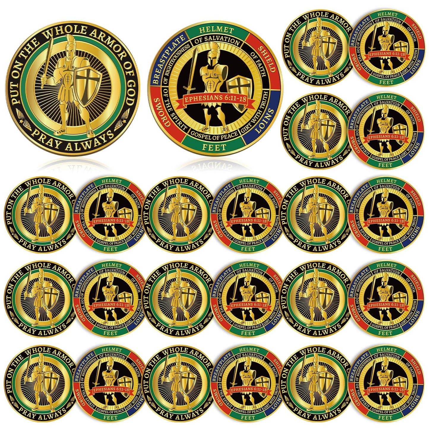 Nosiny 20 Pcs Armor of God Coins – Double-Face Christian Challenge Coins (Retro)
