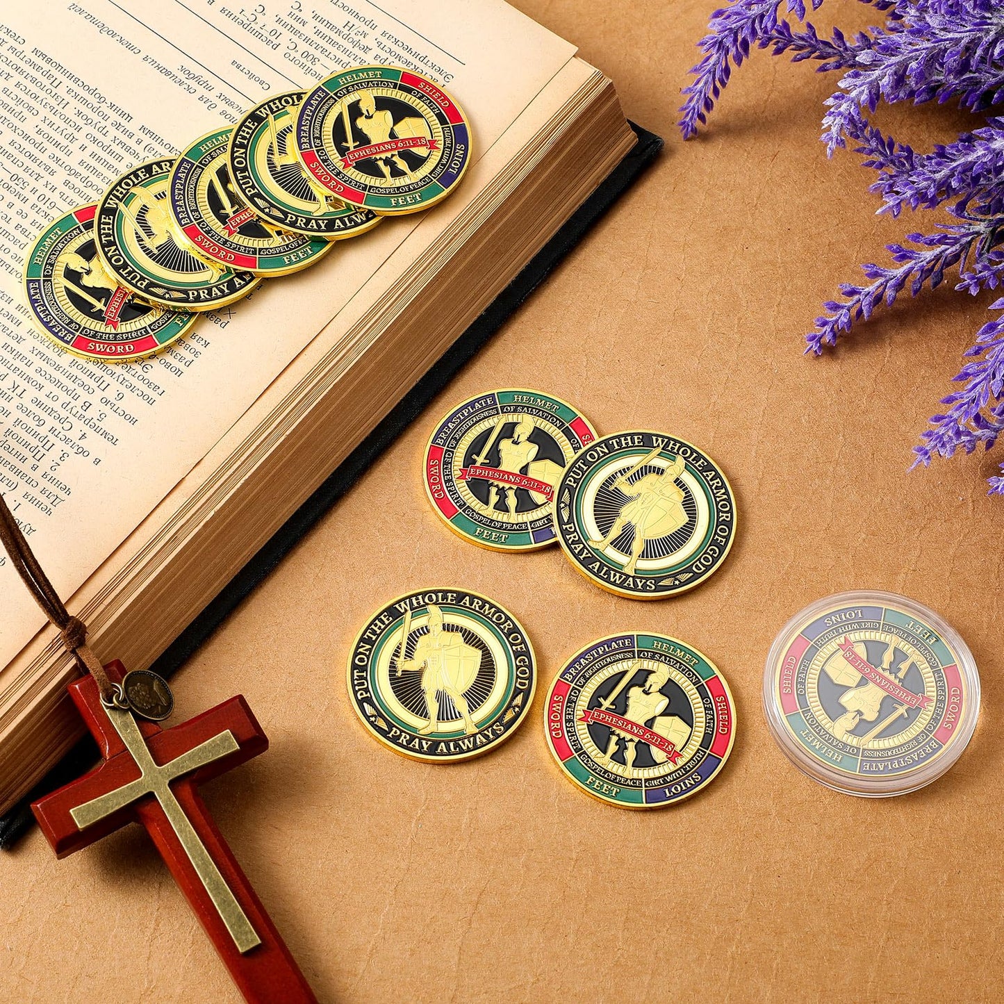 Nosiny 20 Pcs Armor of God Coins – Double-Face Christian Challenge Coins (Retro)