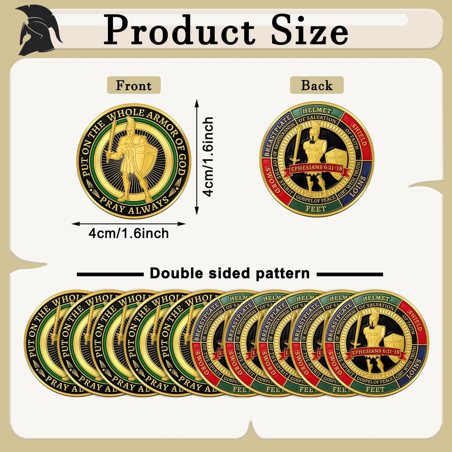 Nosiny 20 Pcs Armor of God Coins – Double-Face Christian Challenge Coins (Retro)