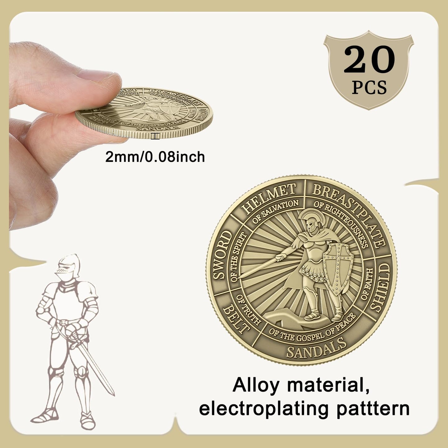 Nosiny Armor of God Coins – 20 Pcs Metal Christian Challenge Coins for Faith, Gifts, and Collectors