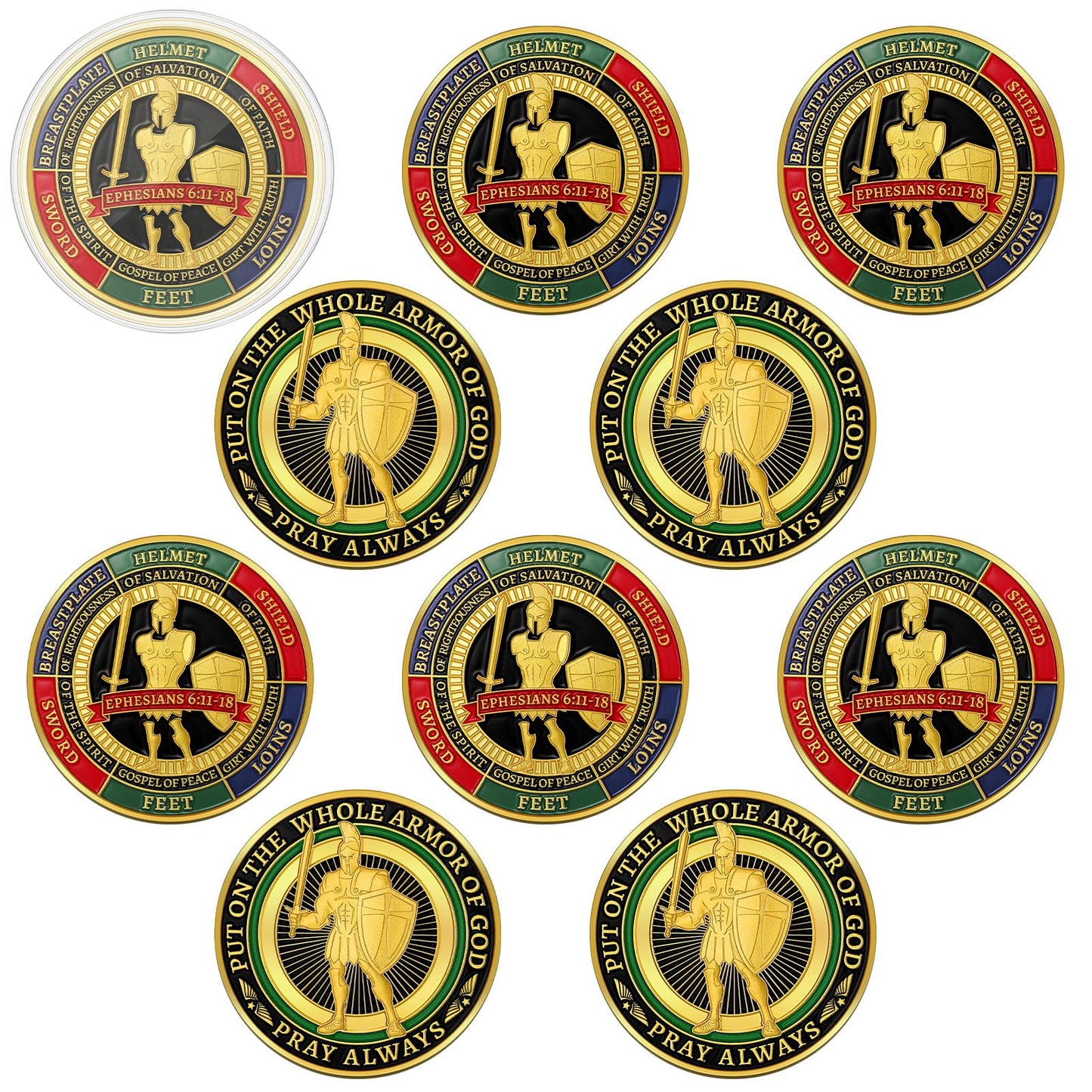 Nosiny 10 Pcs Put on the Whole Armor of God Coins – Religious Prayer Tokens for Church & School (Classic Style)