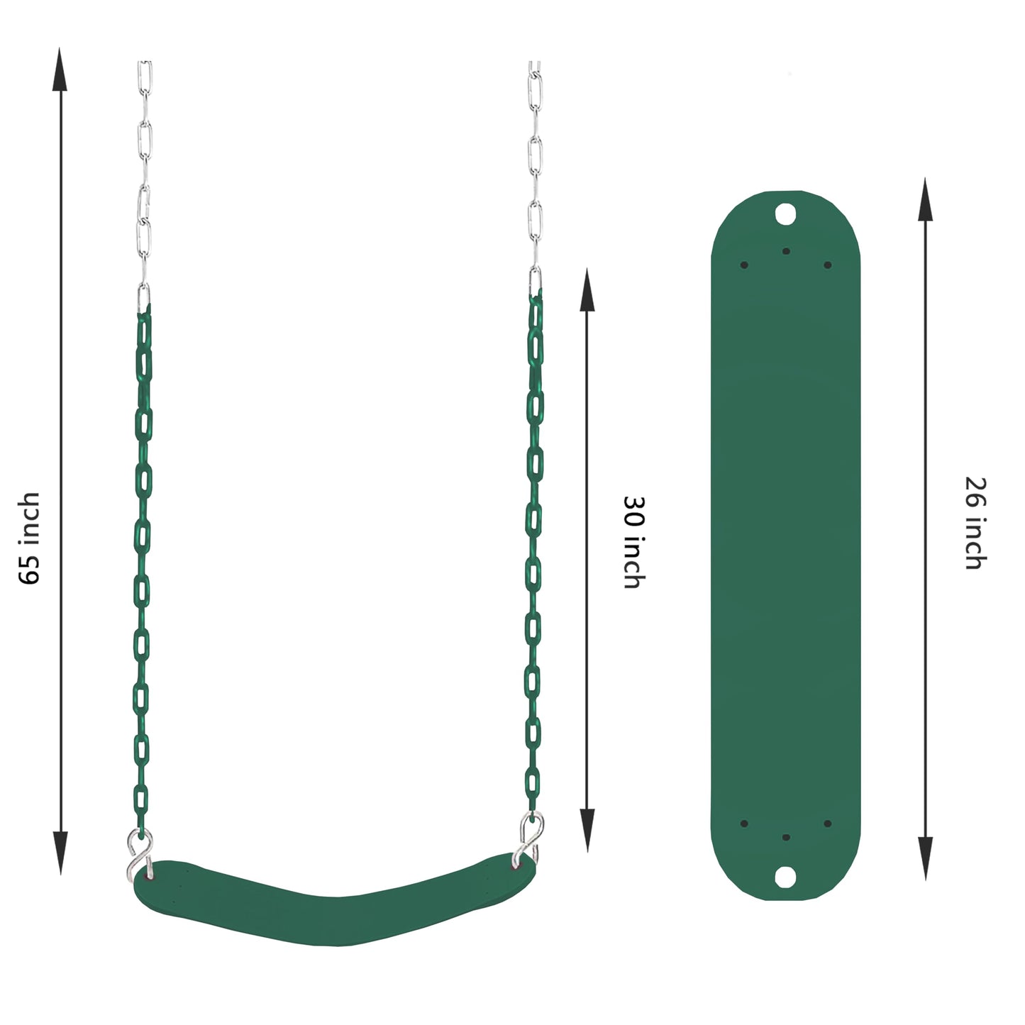 NOSTIFY 66-Inch Heavy Duty Coated Iron Chain Sensory Swing Seat – Outdoor Playground with Hooks & Straps (Green)