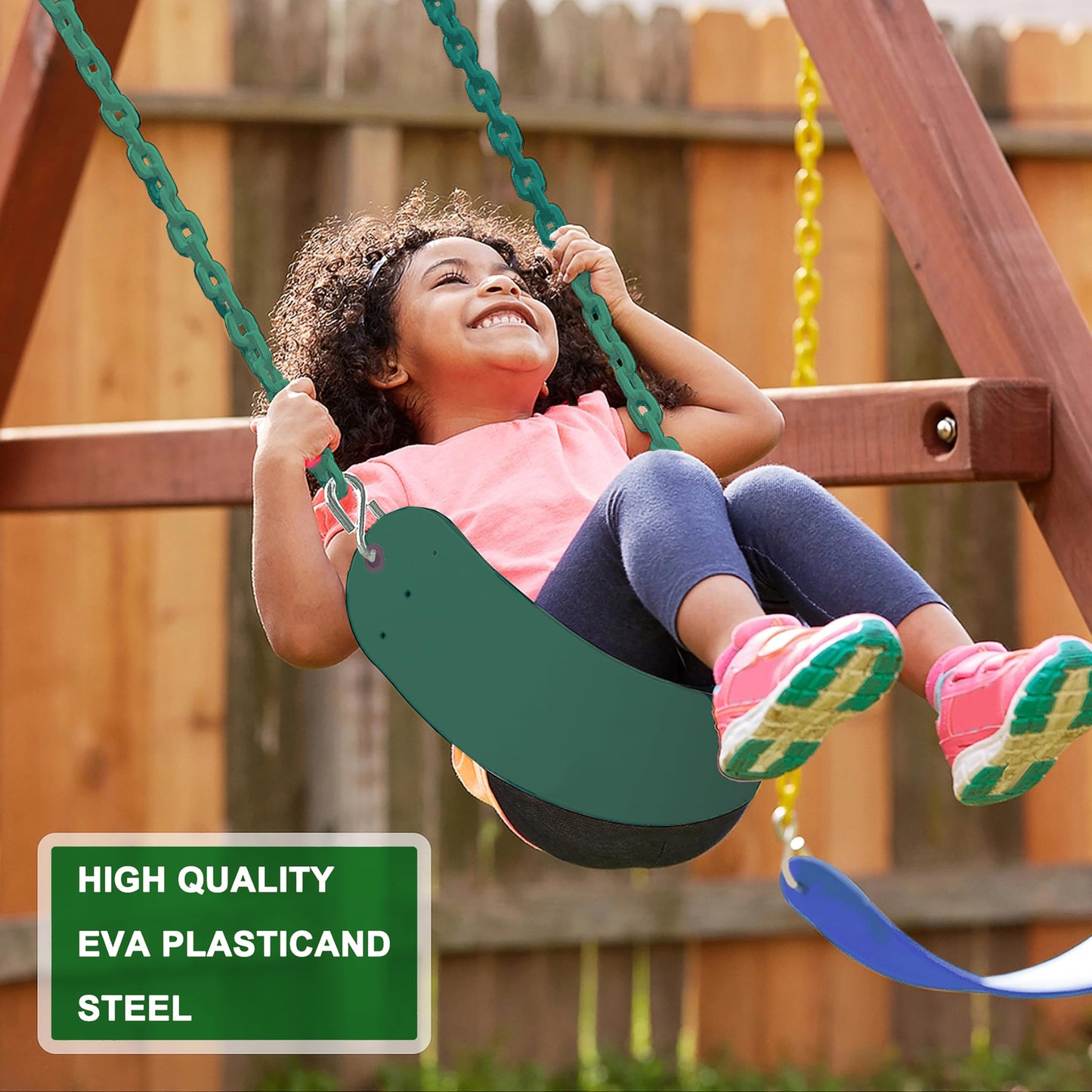 NOSTIFY 66-Inch Heavy Duty Coated Iron Chain Sensory Swing Seat – Outdoor Playground with Hooks & Straps (Green)