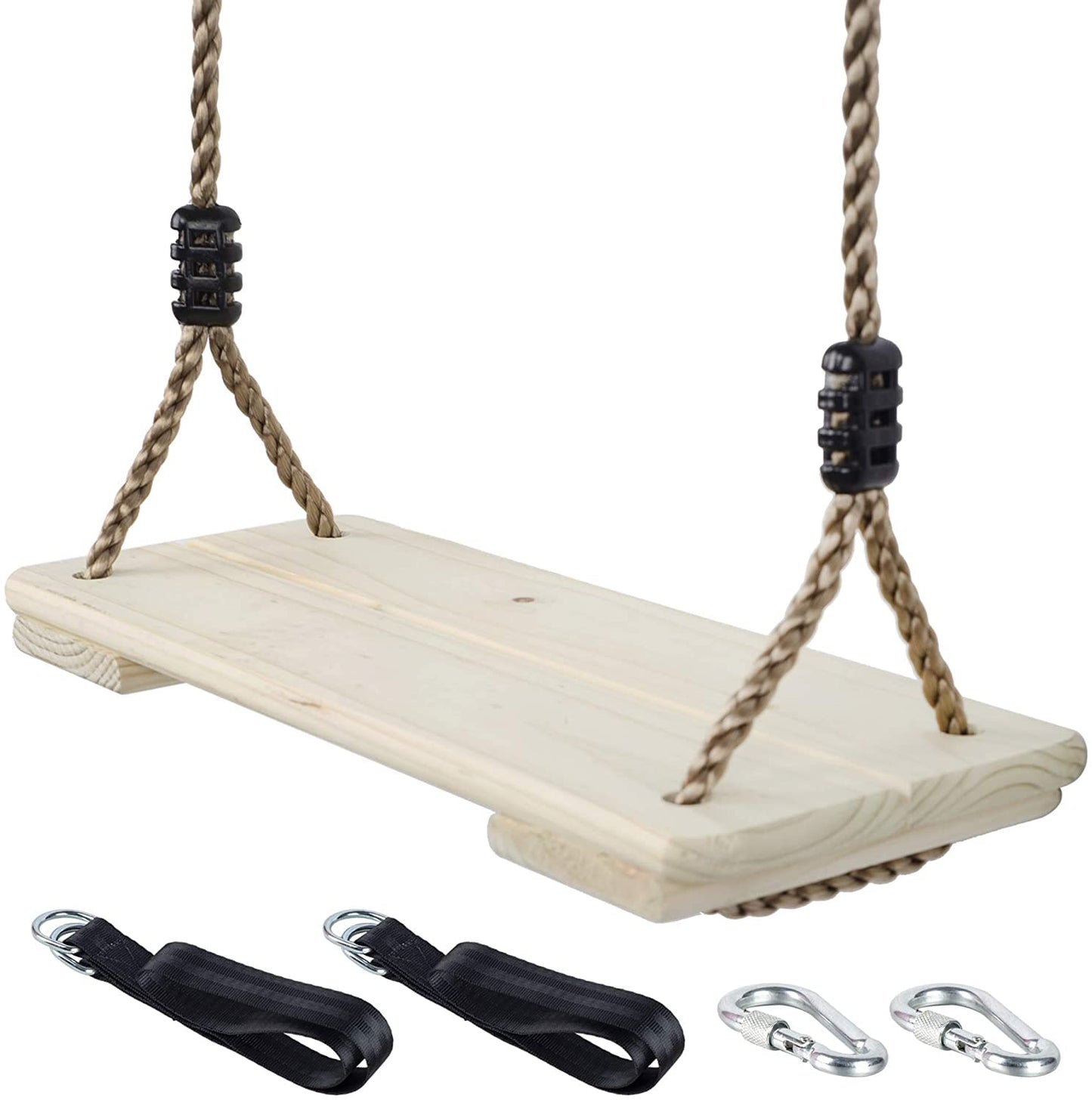 NOSTIFY Wooden Swing Seat for Kids – Adjustable Outdoor Swing with Tree Straps