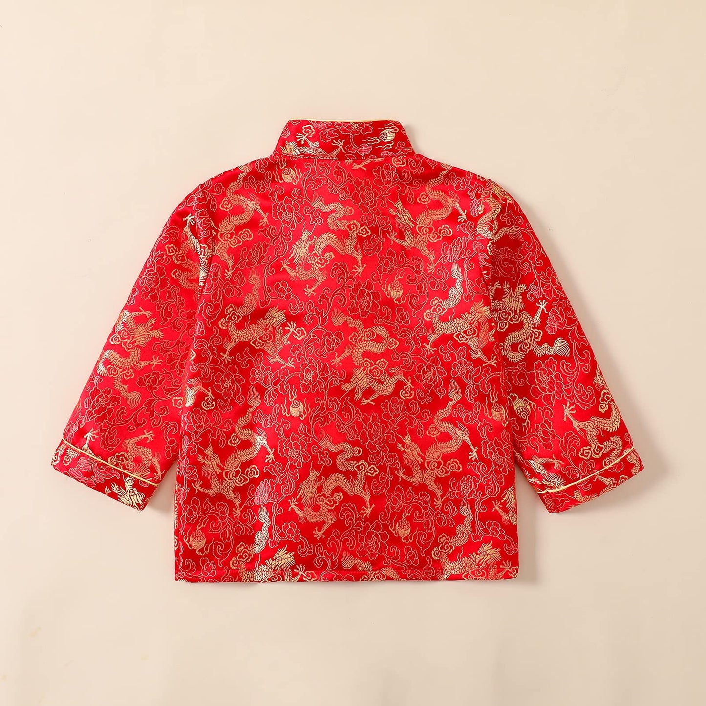 Noubeau Boy Tang Suit Dragon Long Sleeve Shirt - Red, 10-12 Years | Chinese New Year Outfit