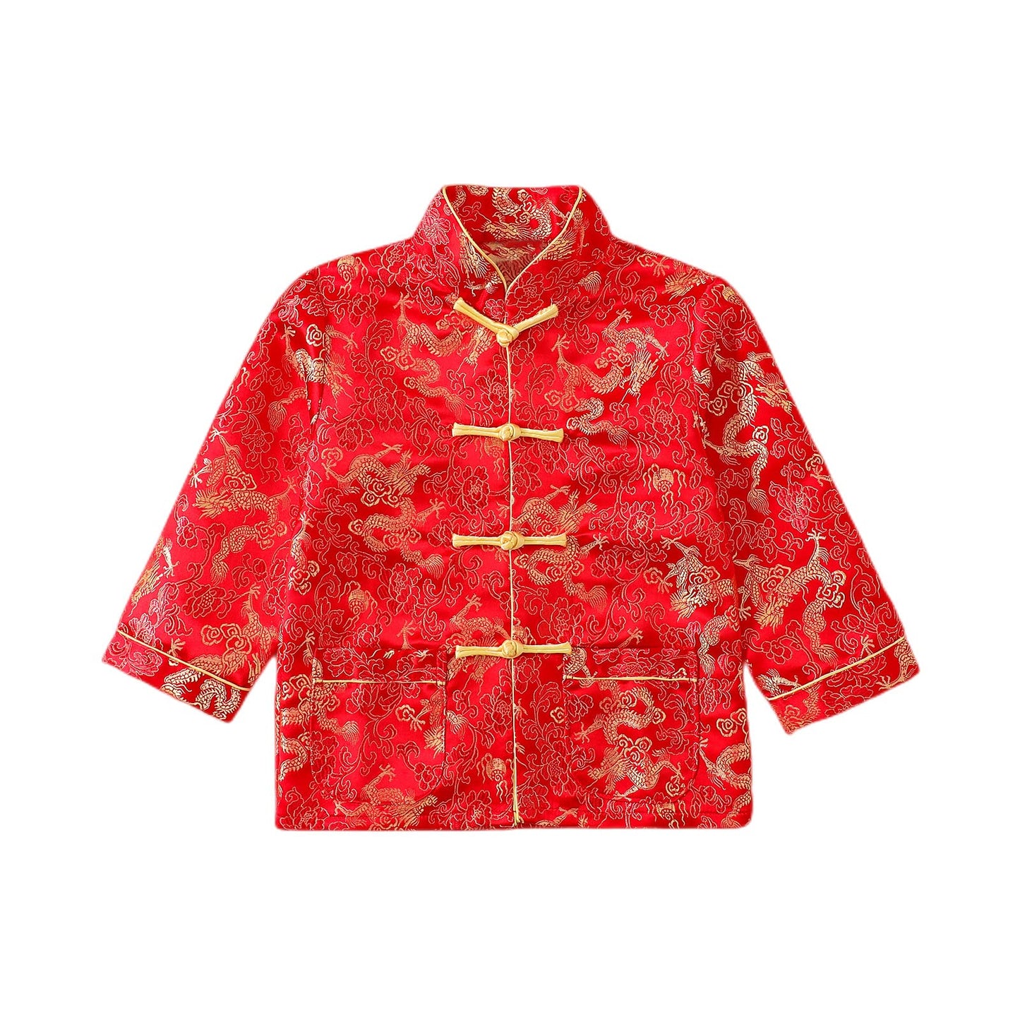 Noubeau Boy Tang Suit Dragon Long Sleeve Shirt - Red, 10-12 Years | Chinese New Year Outfit