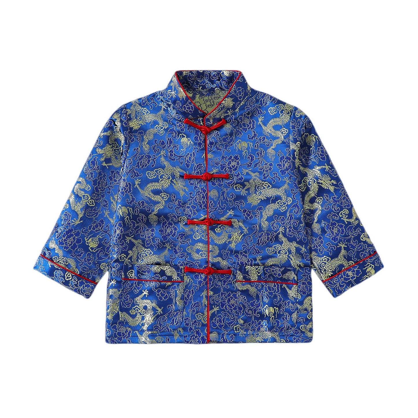Noubeau Boy Tang Suit Dragon Long Sleeve Shirt – Blue, 6-8 Years | Chinese New Year Outfit