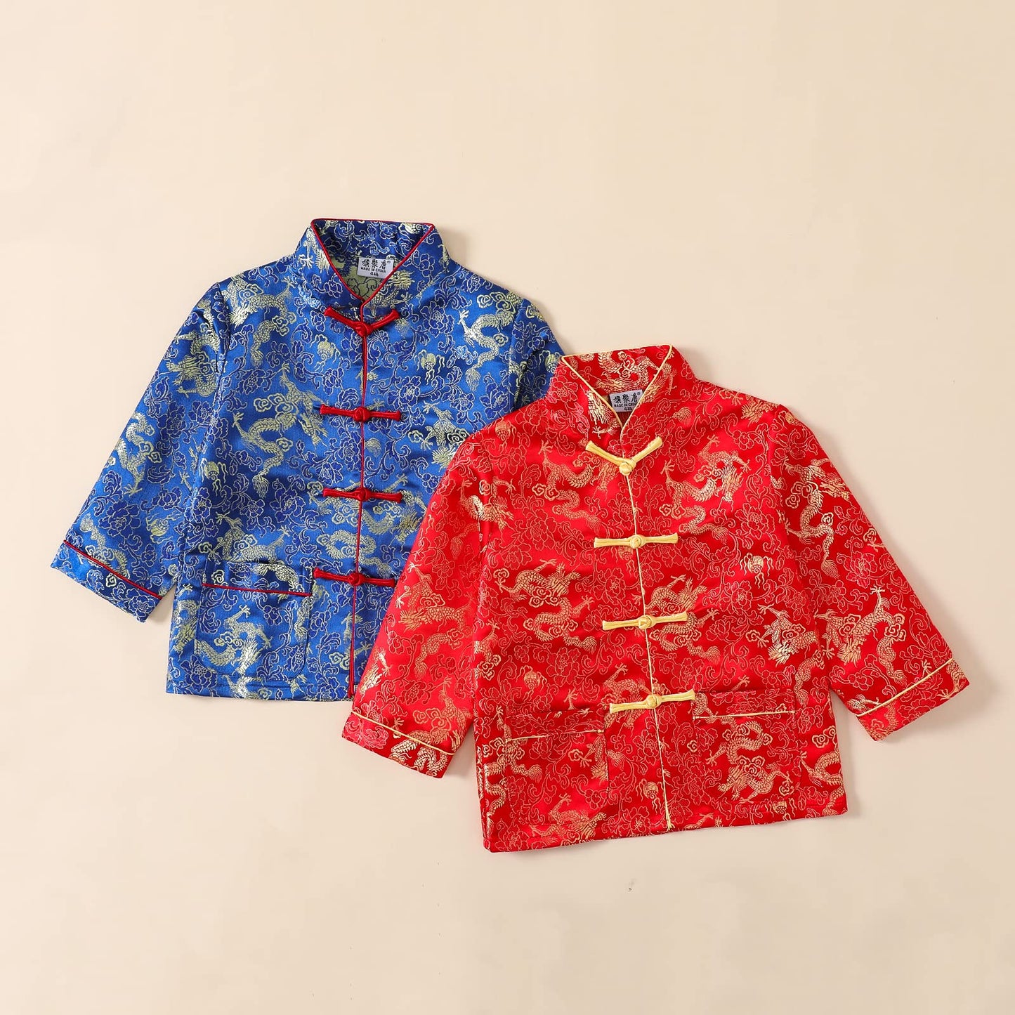 Noubeau Boy Tang Suit Dragon Long Sleeve Shirt – Blue, 6-8 Years | Chinese New Year Outfit