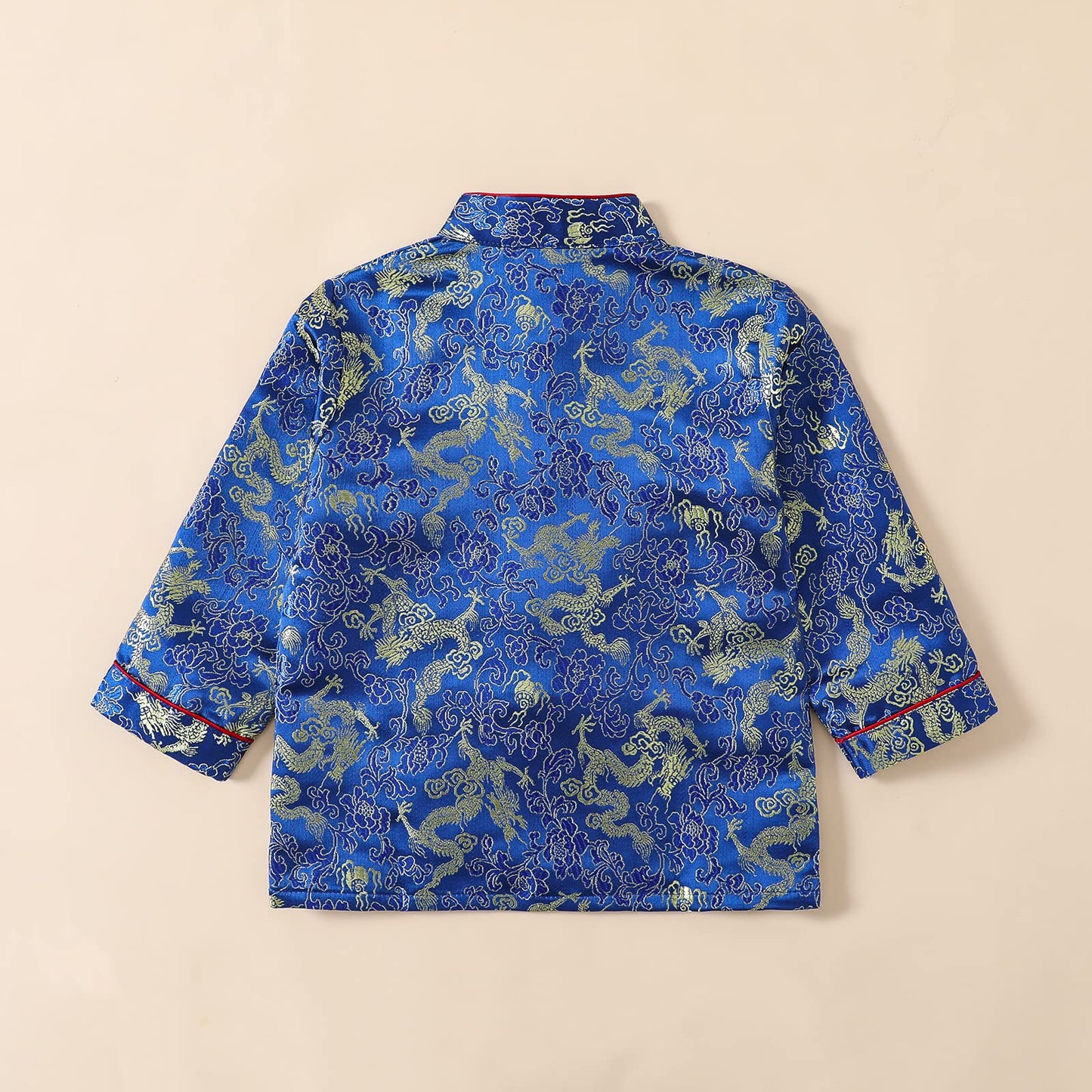 Noubeau Boy Tang Suit Dragon Long Sleeve Shirt – Chinese New Year Kids Outfit (Blue, 10-12)