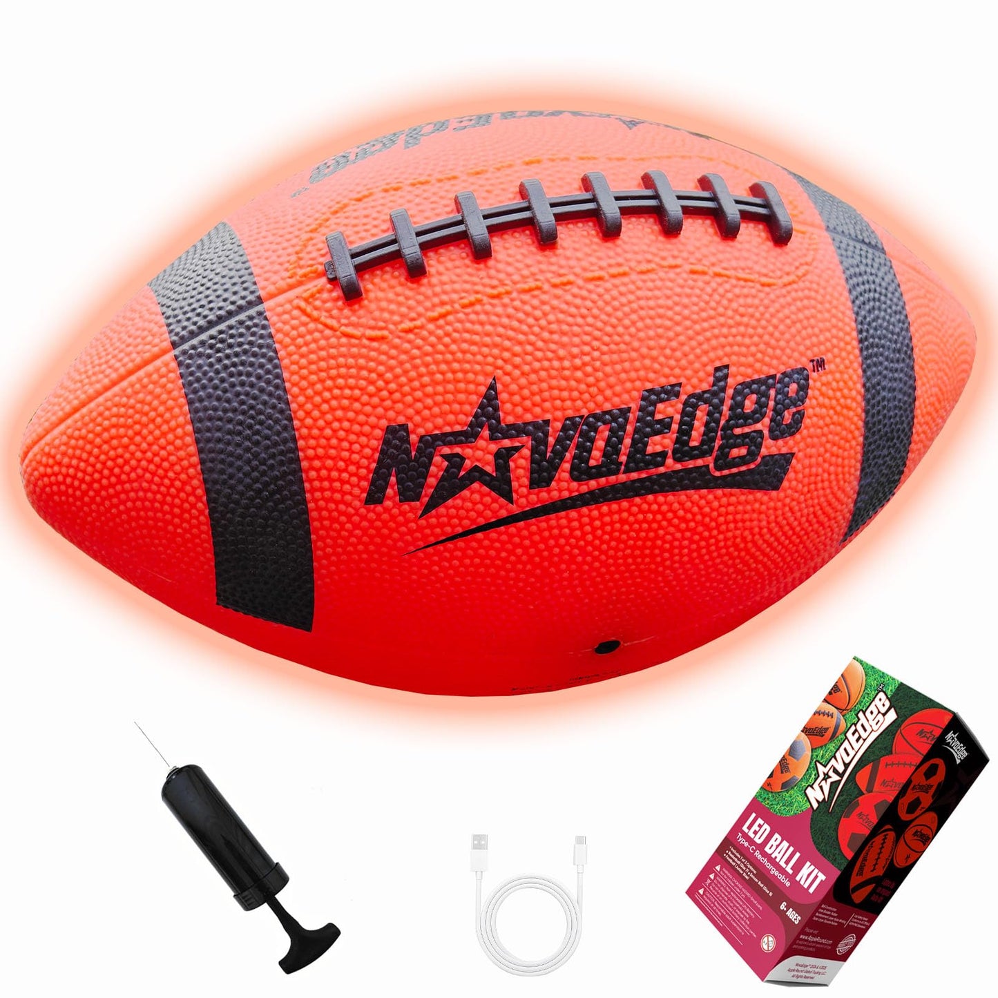NovaEdge Glow in The Dark Football - LED Light Up Ball | USB-C Rechargeable, Junior Size 6