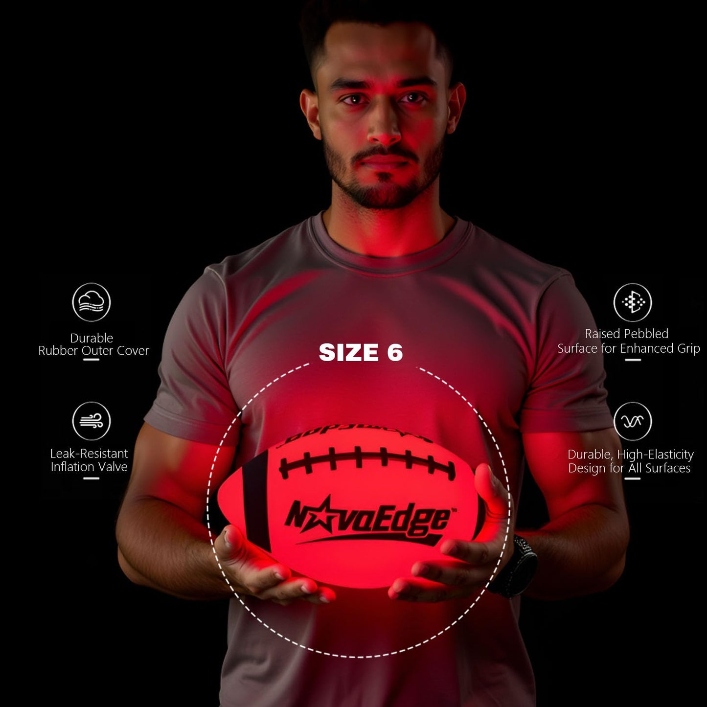 NovaEdge Glow in The Dark Football - LED Light Up Ball | USB-C Rechargeable, Junior Size 6