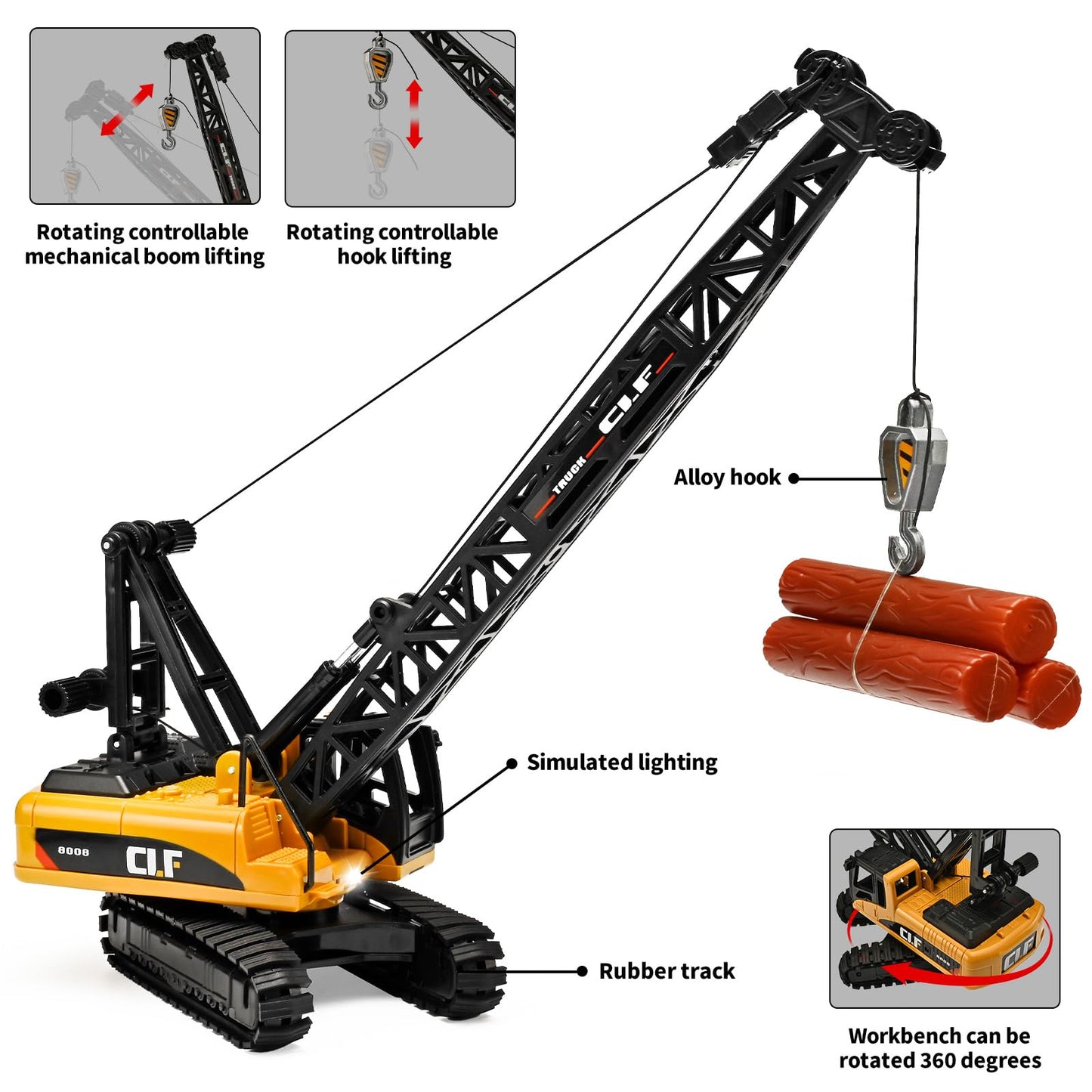 NOVAFUSION Construction Crane Toy for Boys | Rotatable Workbench & Liftable Arm