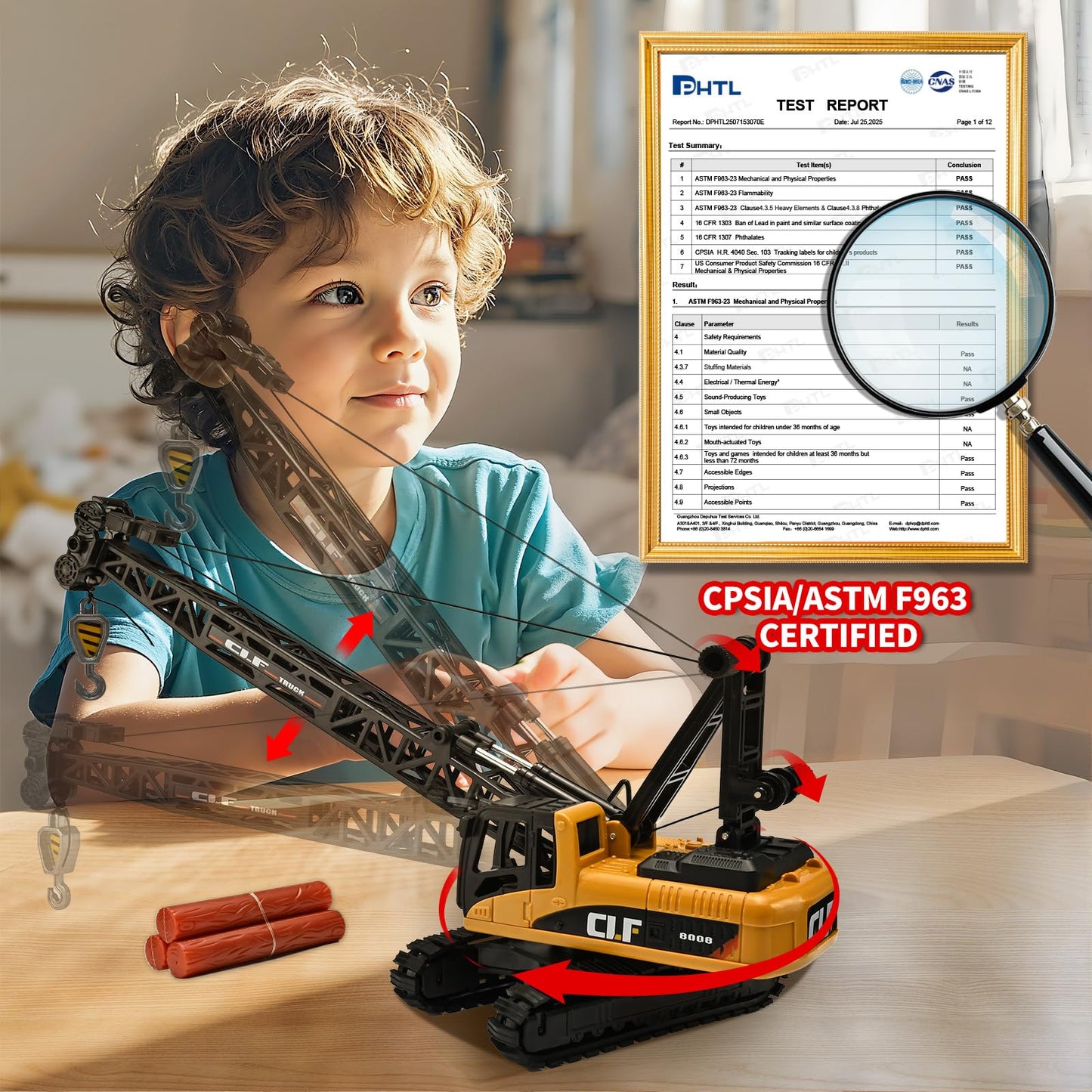 NOVAFUSION Construction Crane Toy for Boys | Rotatable Workbench & Liftable Arm