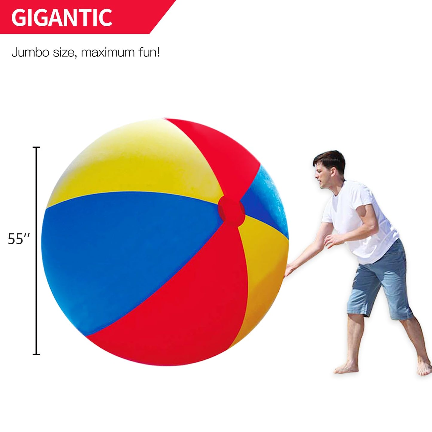 Novelty Place Giant Inflatable Beach Ball – 55 Inches (4.6 ft) Jumbo Pool Toy for Kids & Adults