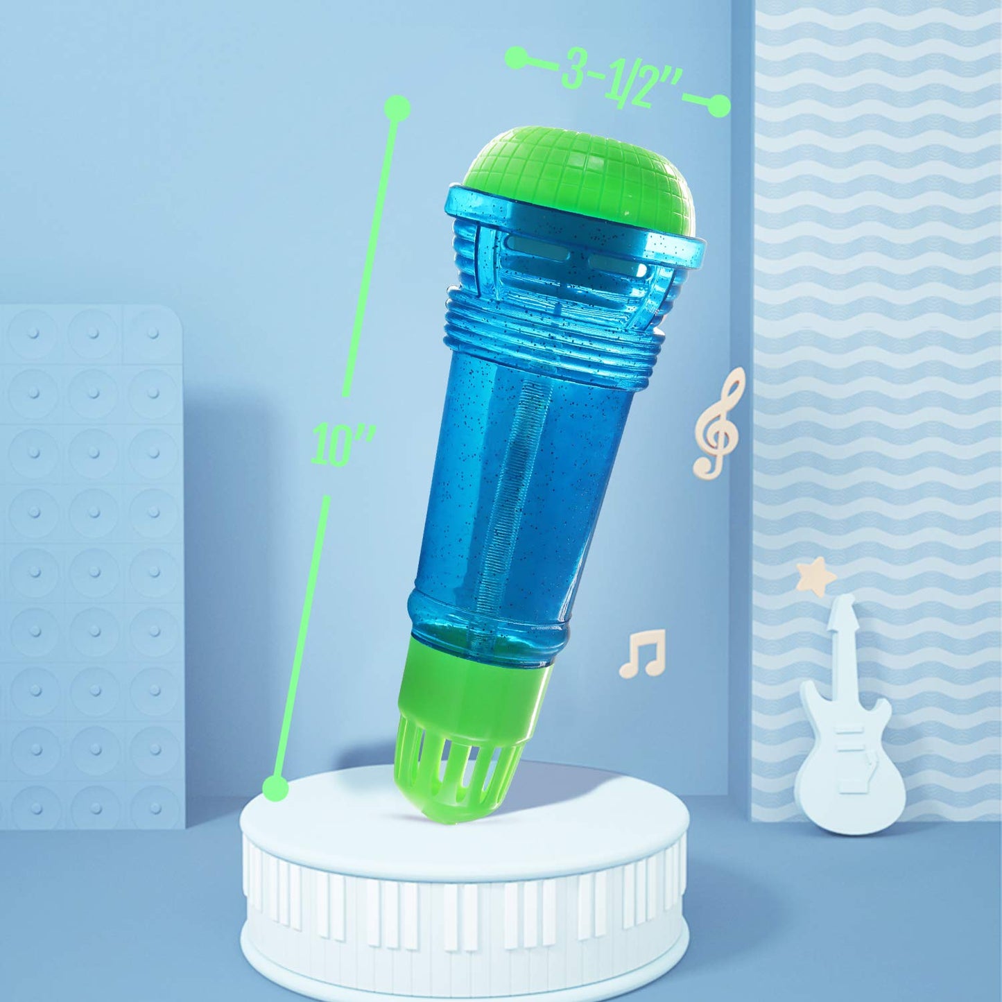 Novelty Place Echo Mic for Kids – Battery-Free Retro Karaoke Microphone 10-Inch Blue & Green
