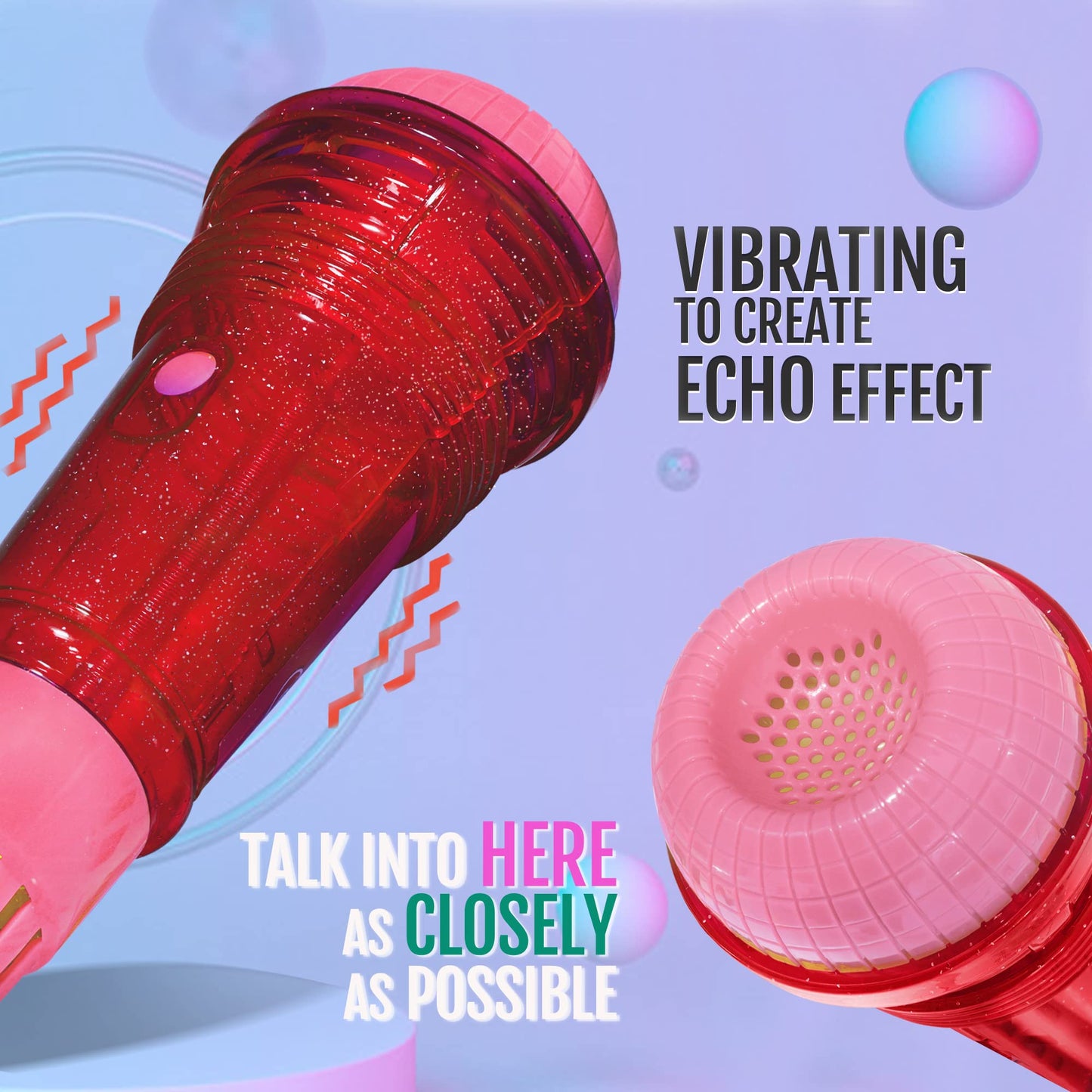 Novelty Place Echo Mic for Kids - Battery-Free Echo Karaoke Microphone (10-inch) Red & Pink