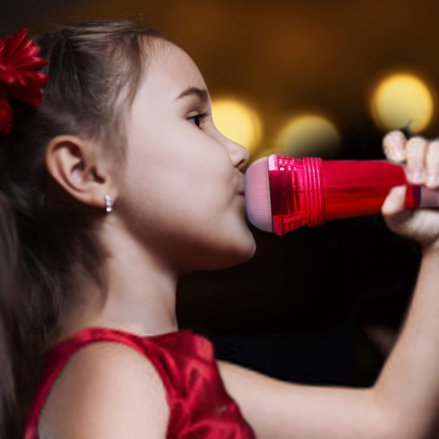 Novelty Place Echo Mic for Kids - Battery-Free Echo Karaoke Microphone (10-inch) Red & Pink
