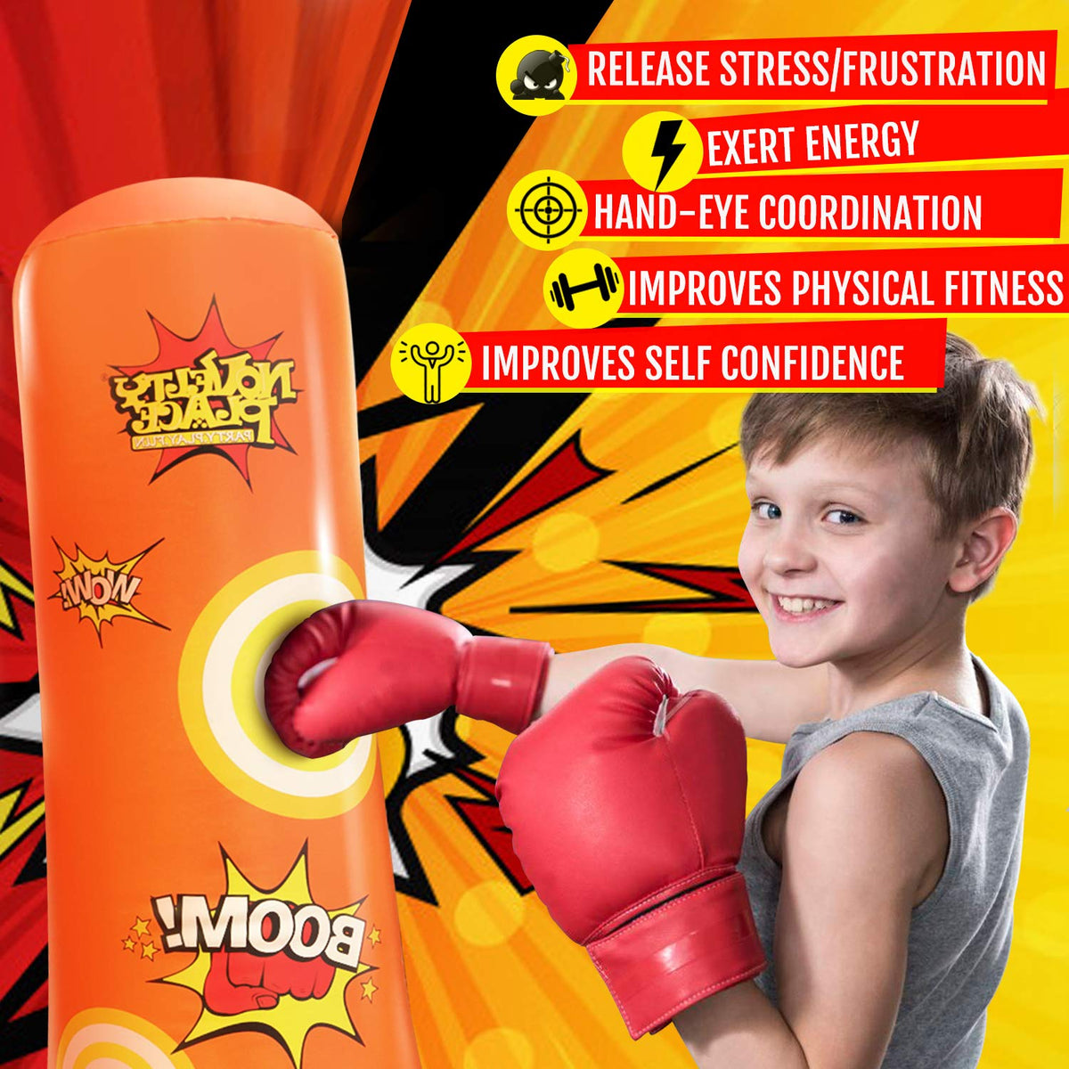 Novelty Place Kid's Inflatable Punching Bag — Free-Standing 4.5 ft Bop Toy